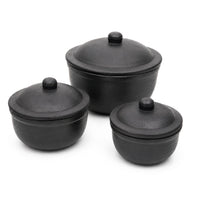 Clay Serving Pot Combo – Black Terracotta Set of 3 with Lids