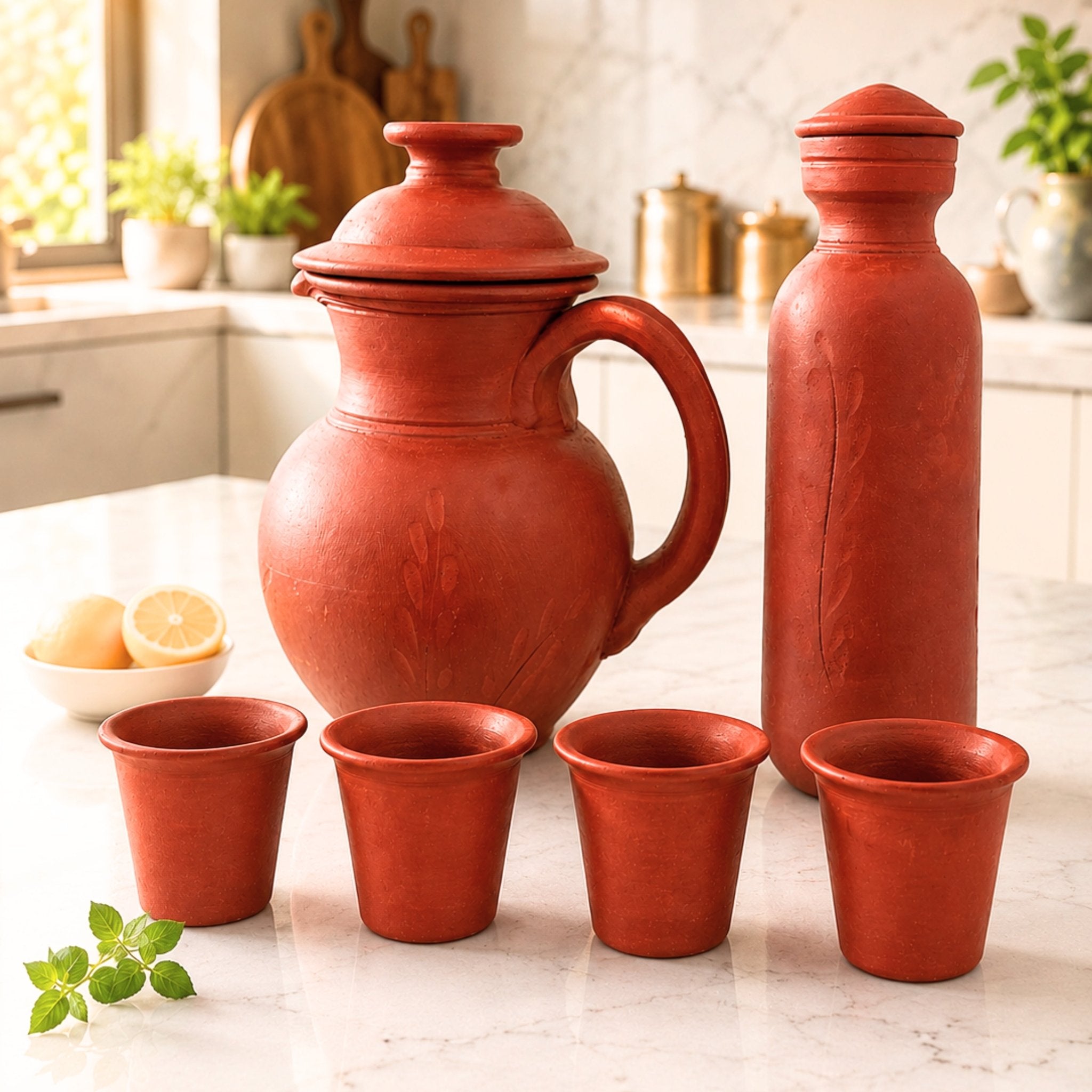 Hydration Combo – Clay Water Jug | Clay Bottle | Set of 4 Clay