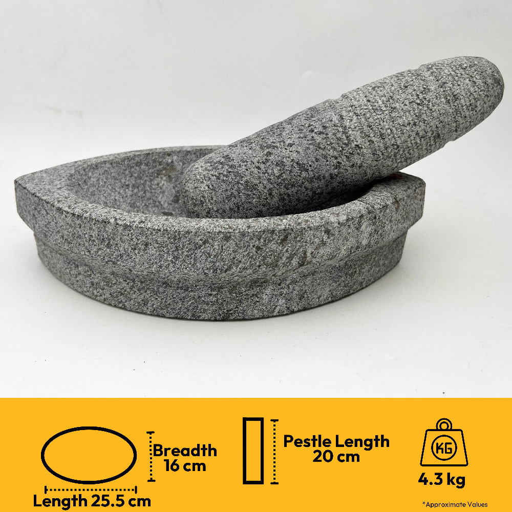 Kalvam Stone Mortar and Pestle for Herbs - Boat Shape (Big)