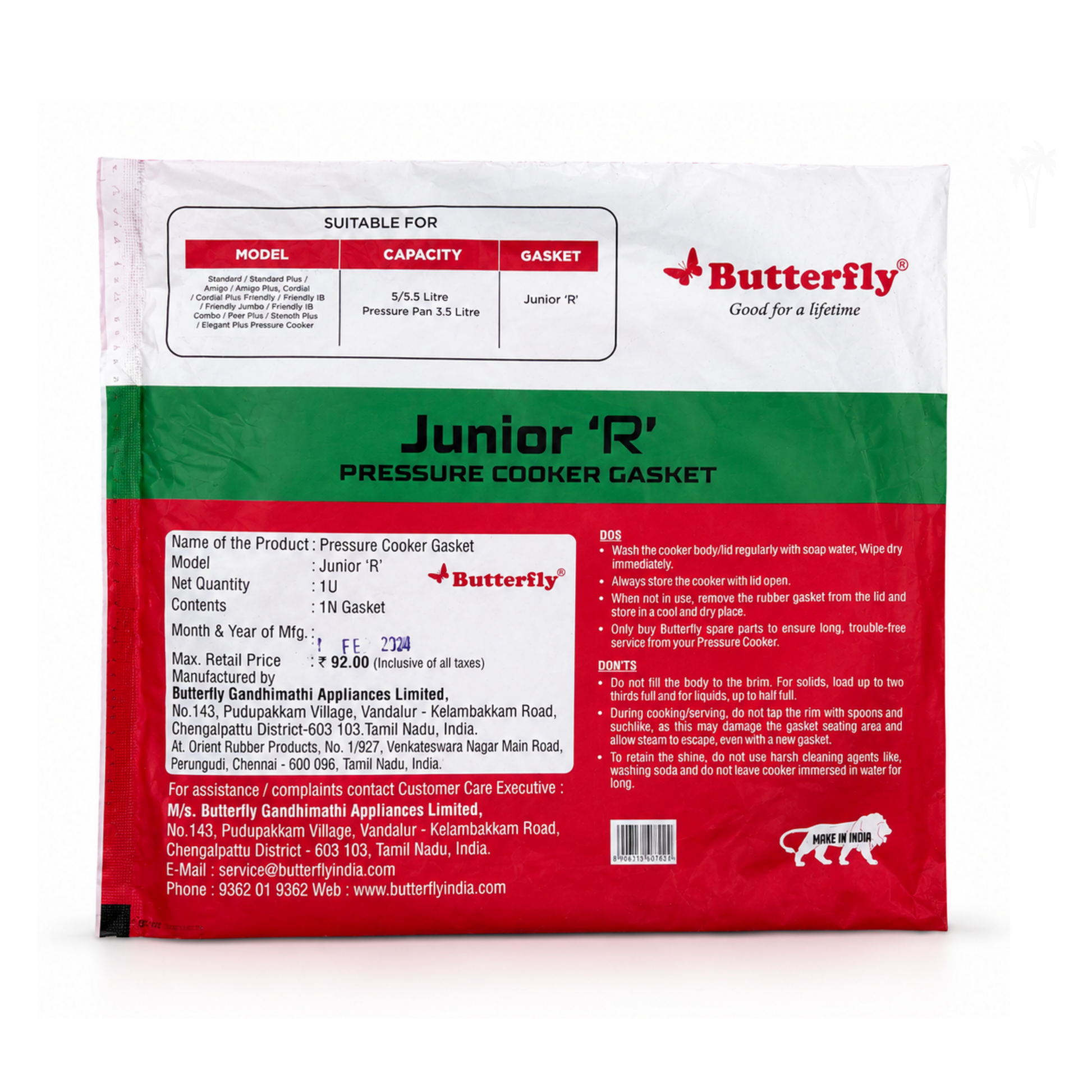 Butterfly Junior R Pressure Cooker Gasket – Rubber Sealing Ring