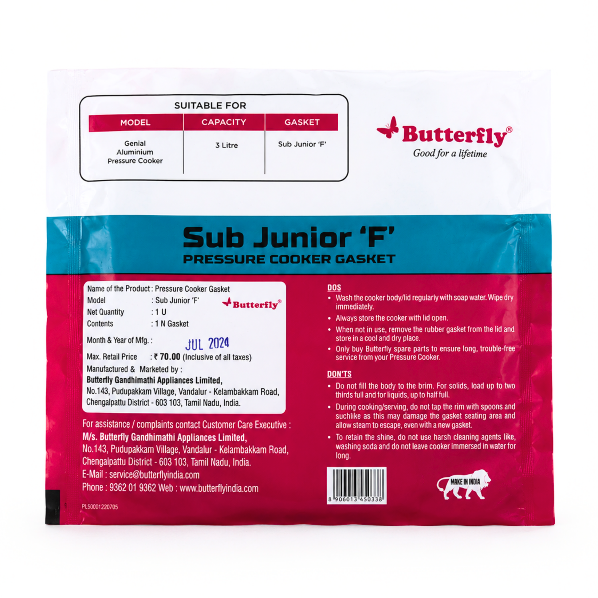Butterfly Sub Junior F Pressure Cooker Gasket – Rubber Seal