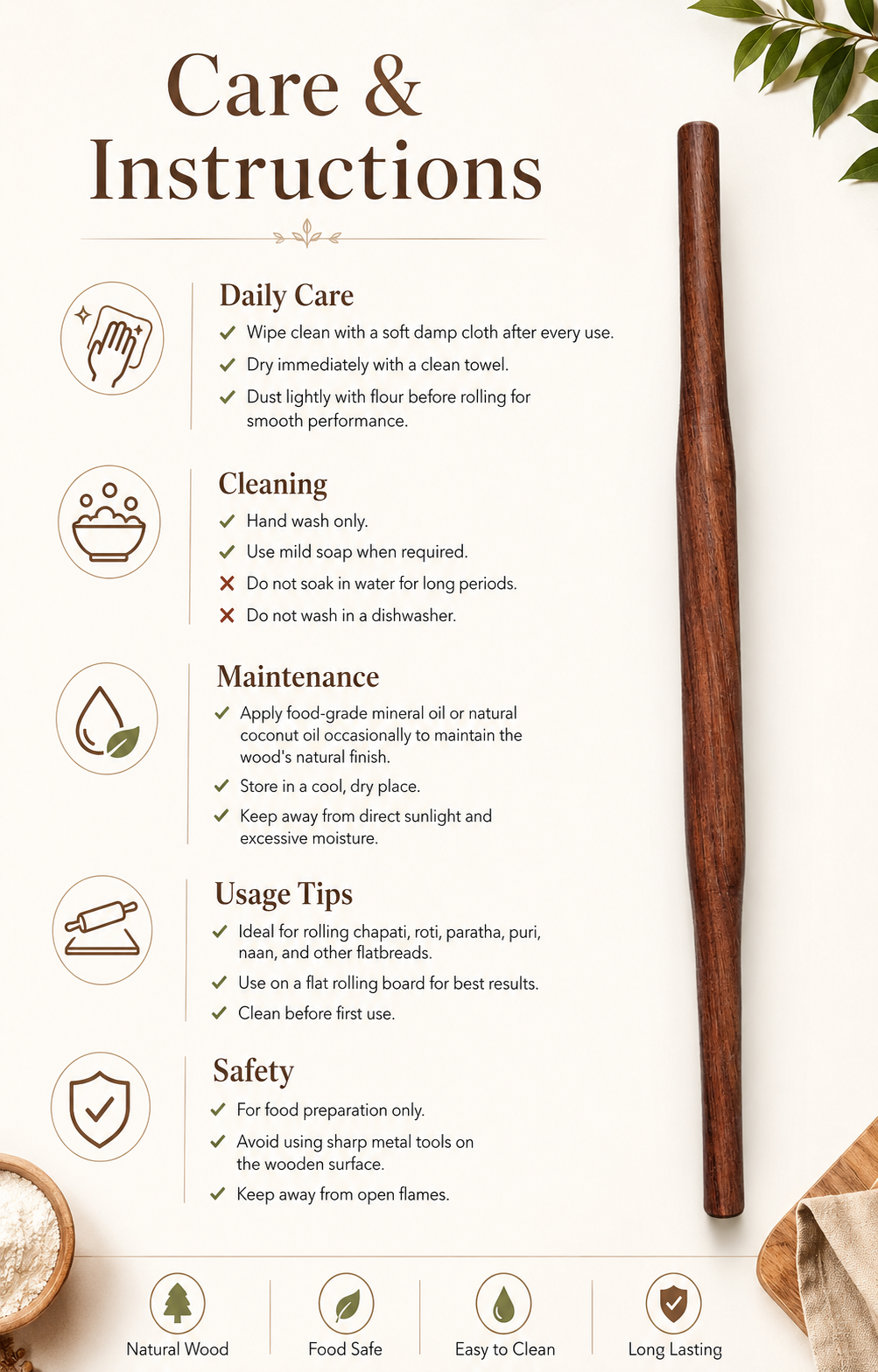 Traditional Wooden Rolling Pin – Gujarati Belan for Rotis