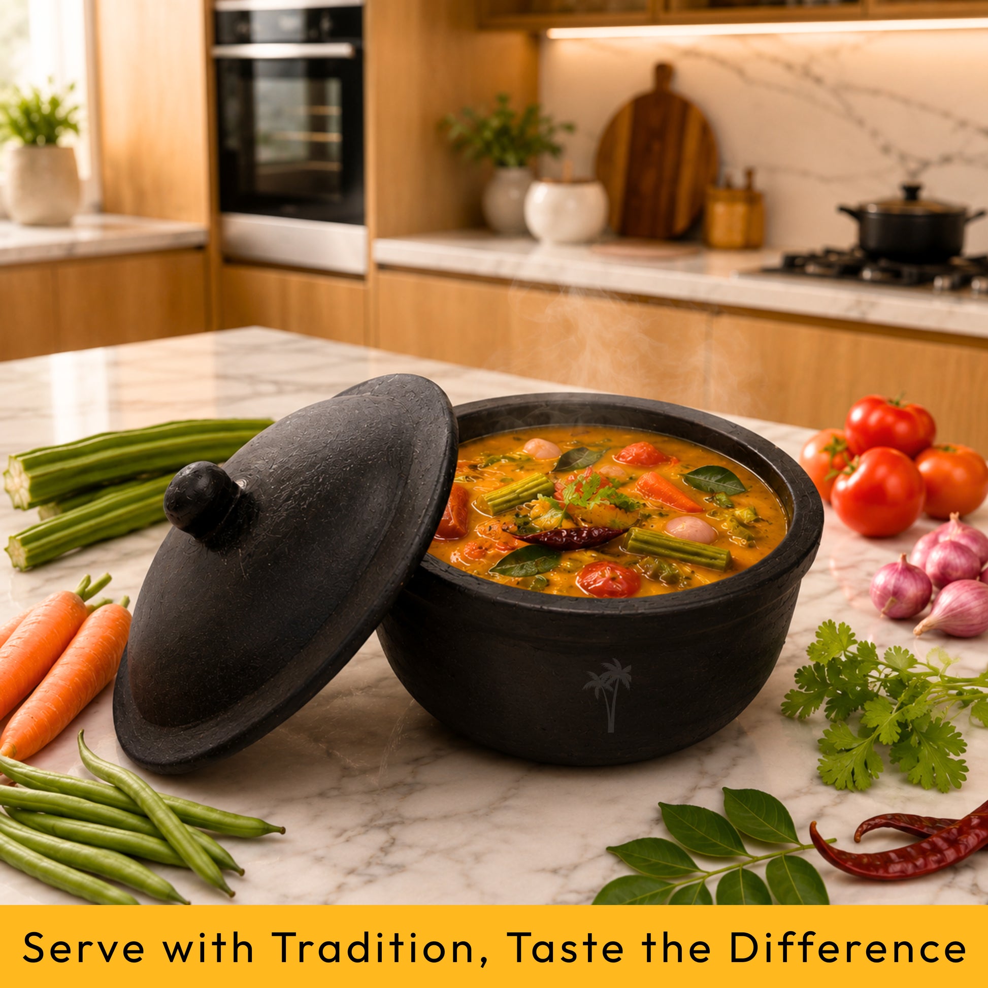 Clay Serving Pot Black – Handmade Terracotta with Lid