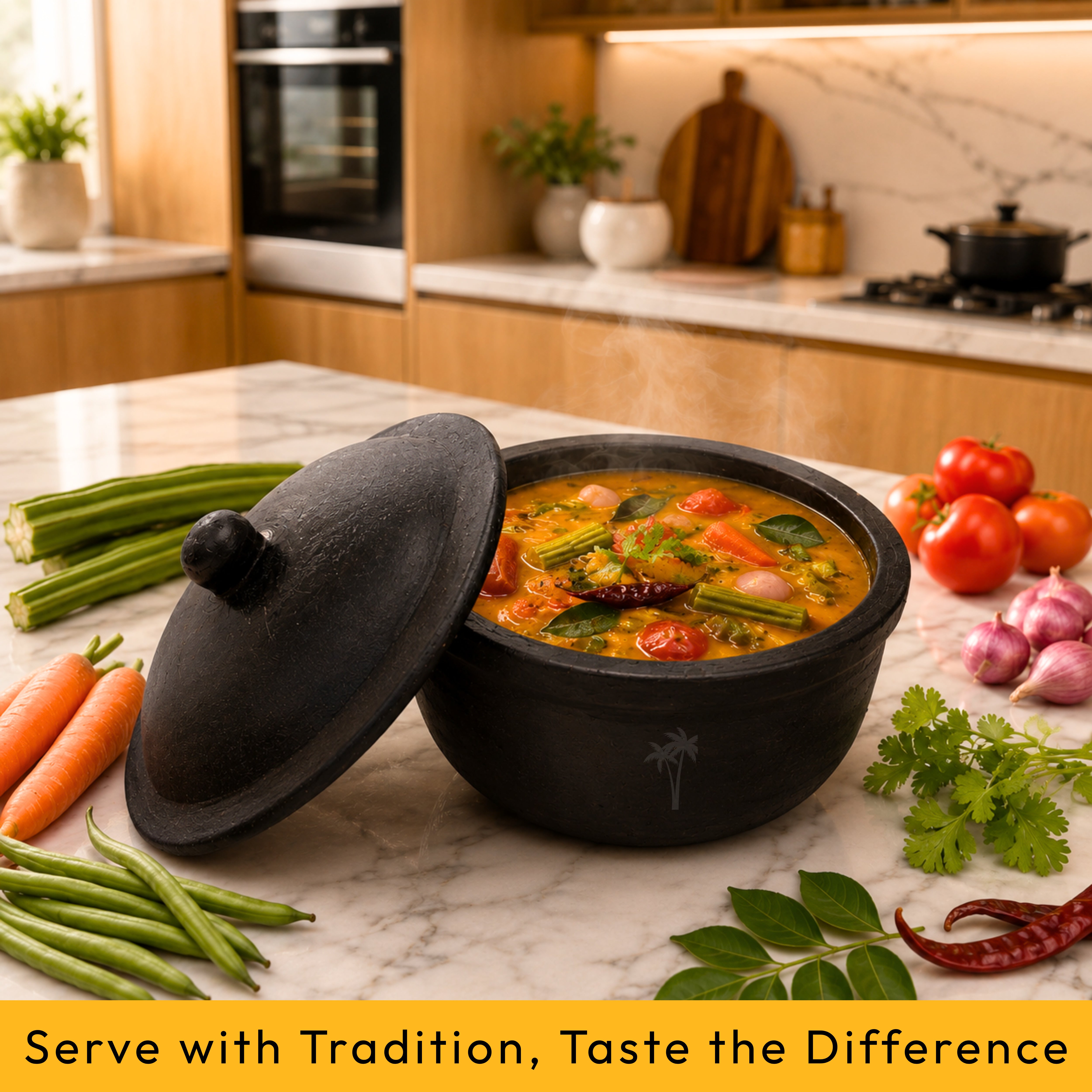 Clay Serving Pot Black – Handmade Terracotta with Lid