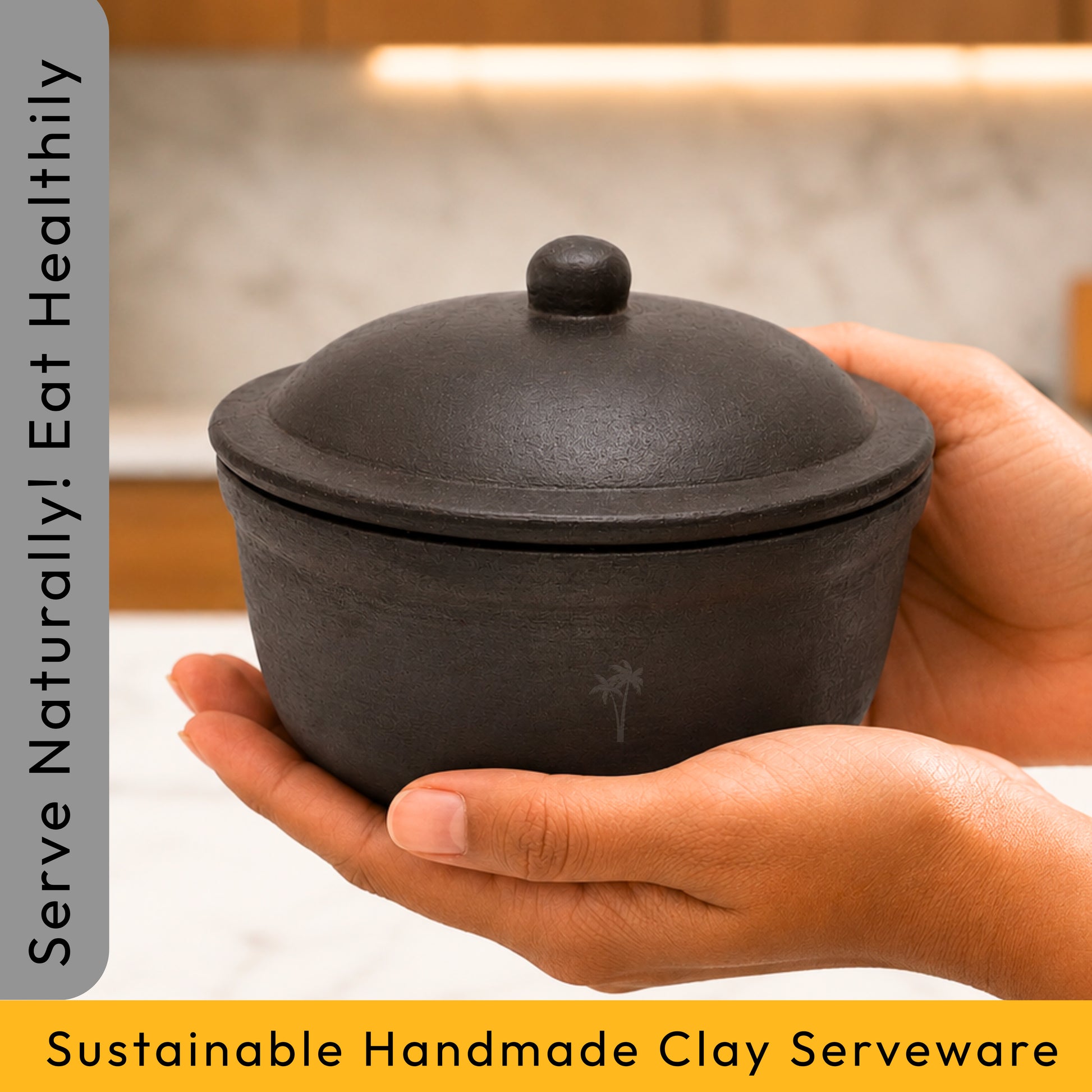 Clay Serving Pot Black – Handmade Terracotta with Lid