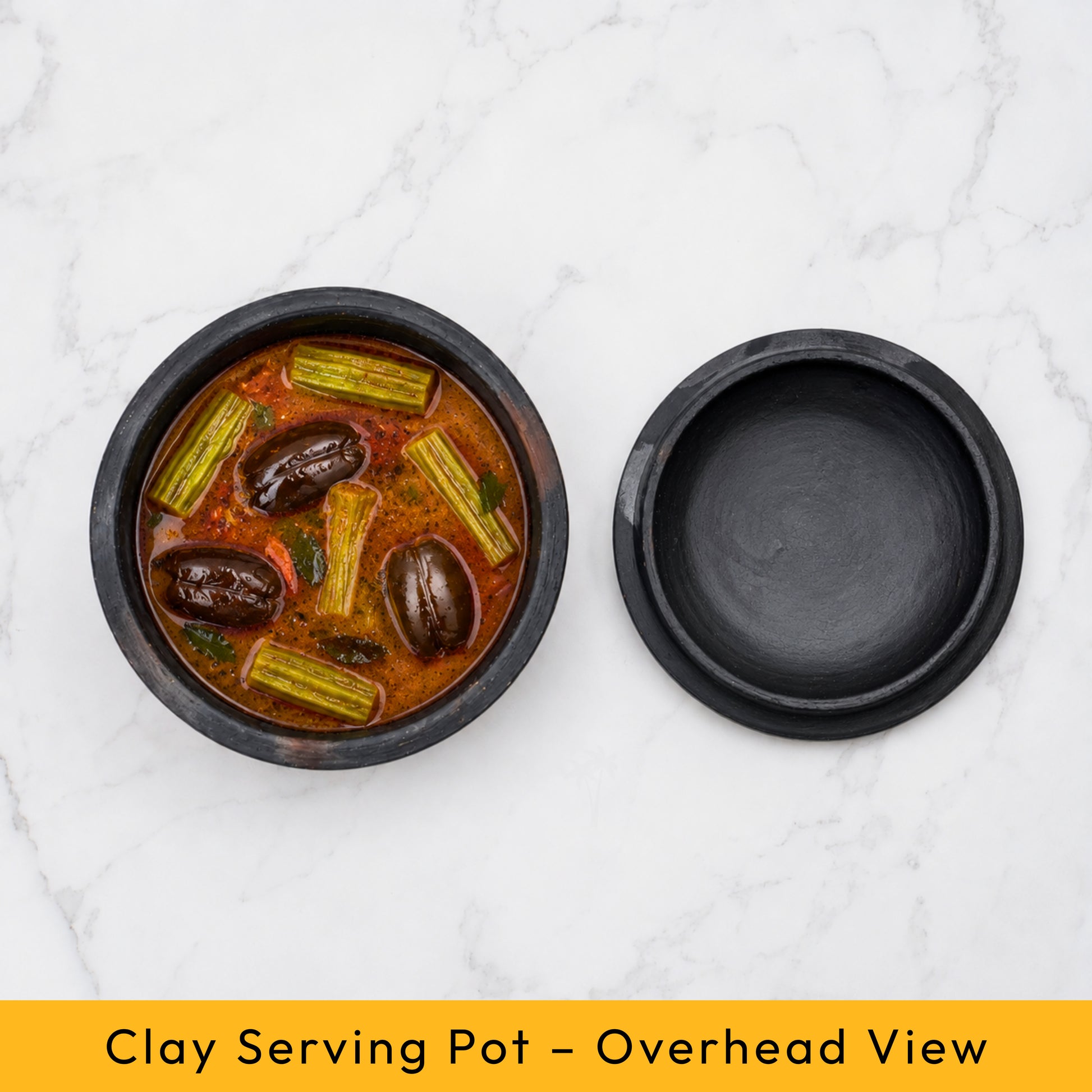 Clay Serving Pot Black – Handmade Terracotta with Lid