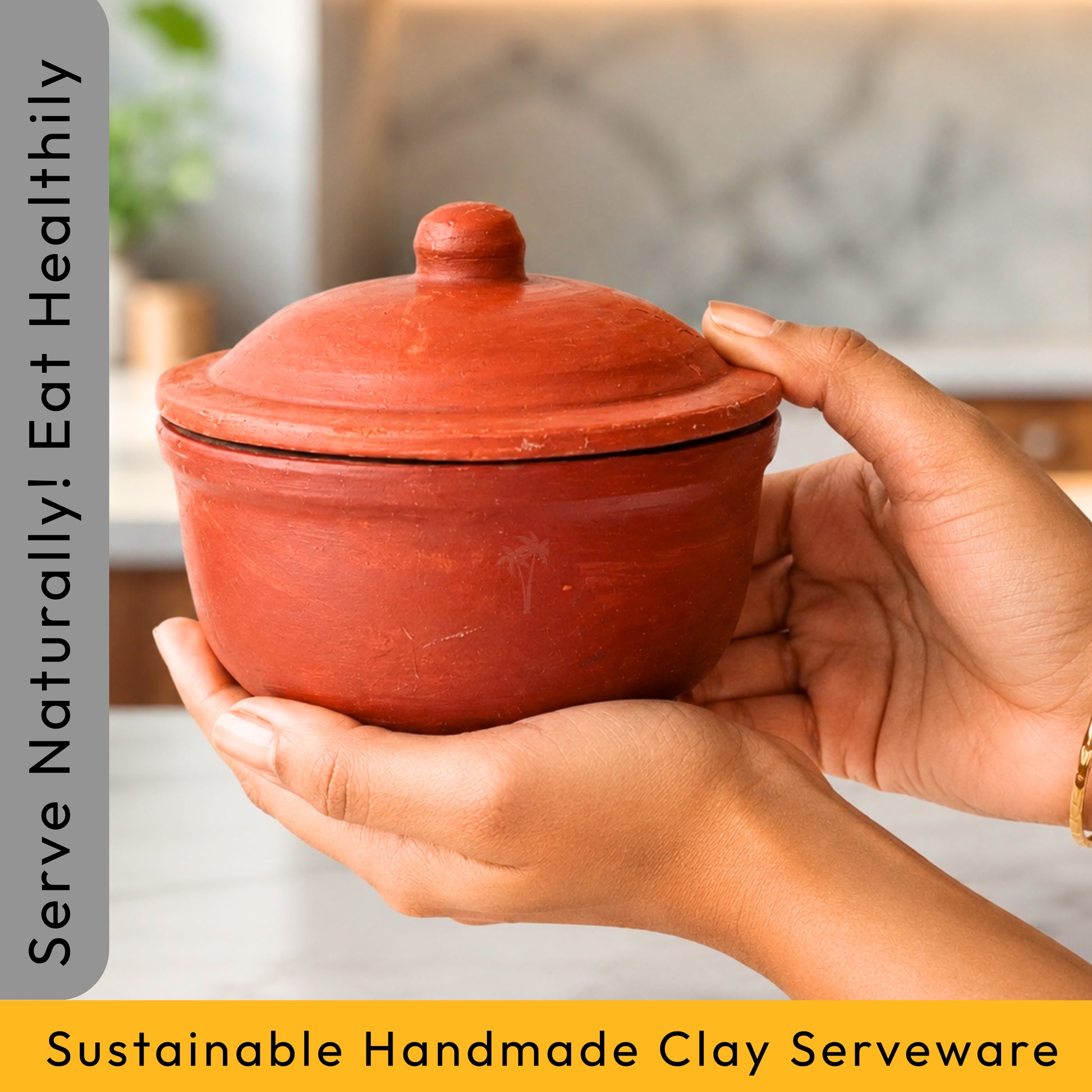 Clay Serving Pot Brown – Handmade Terracotta with Lid