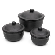 Clay Serving Pot Combo – Black Terracotta Set of 3 with Lids