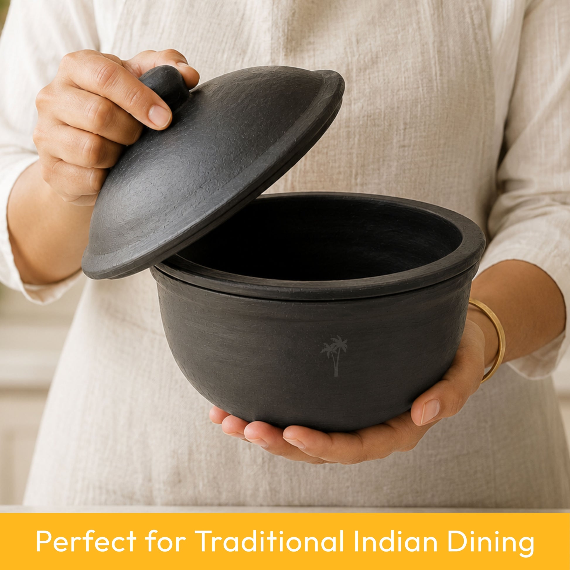 Clay Serving Pot Combo – Black Terracotta Set of 3 with Lids