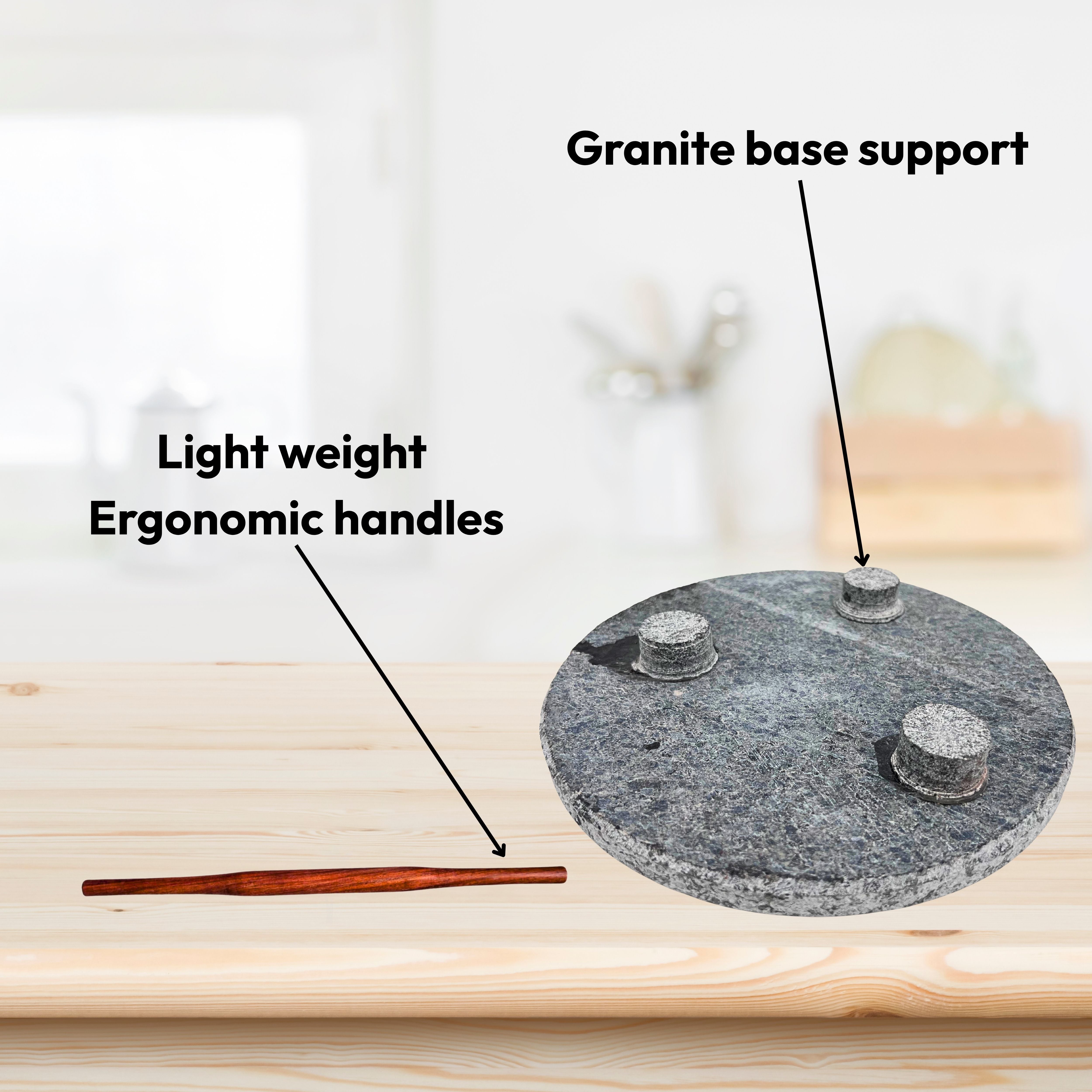 Black Granite Chakla Base & Wooden Gujarati Belan Set