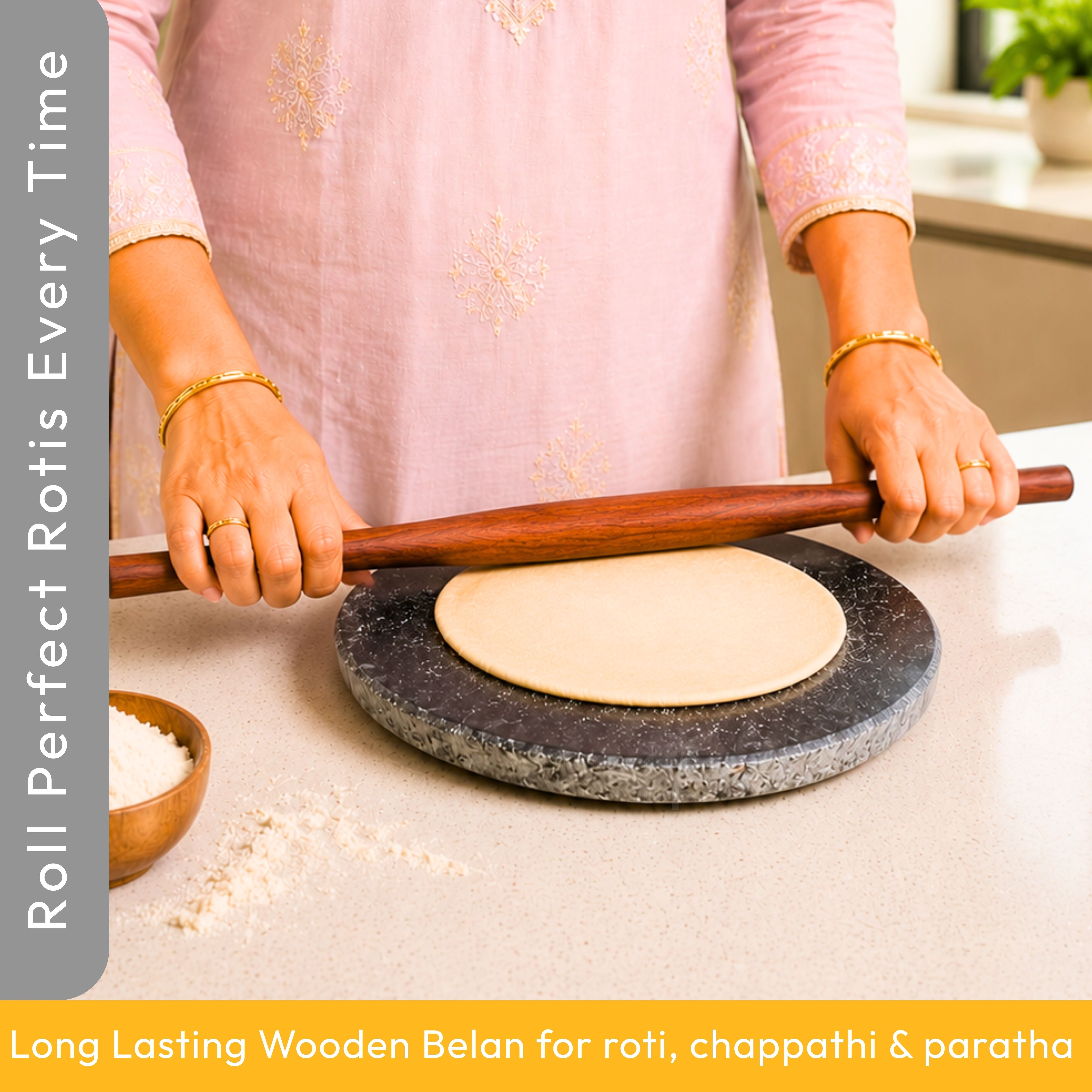 Traditional Wooden Rolling Pin – Gujarati Belan for Rotis