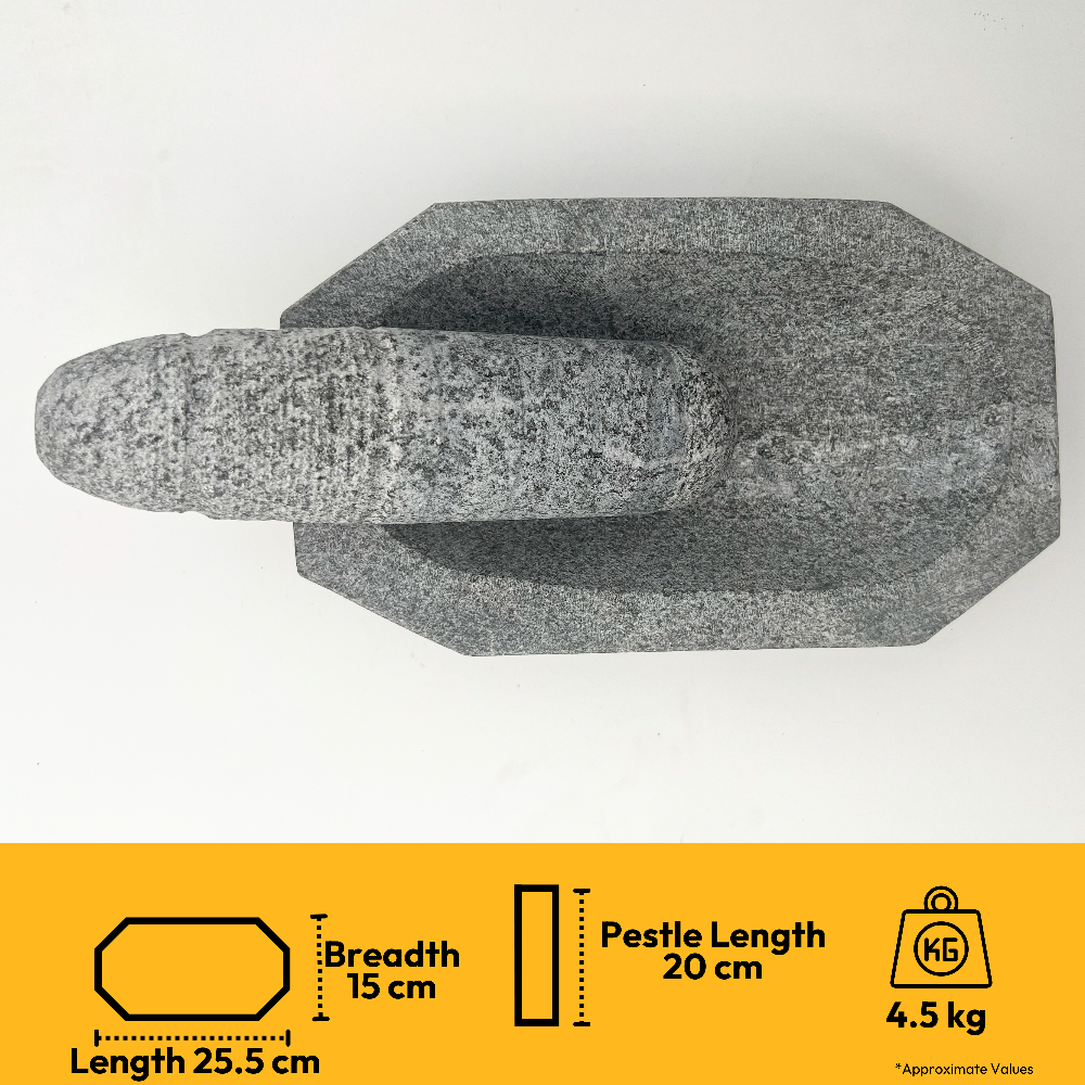 Kalvam Stone Mortar and Pestle for Herbs - 10 Inch
