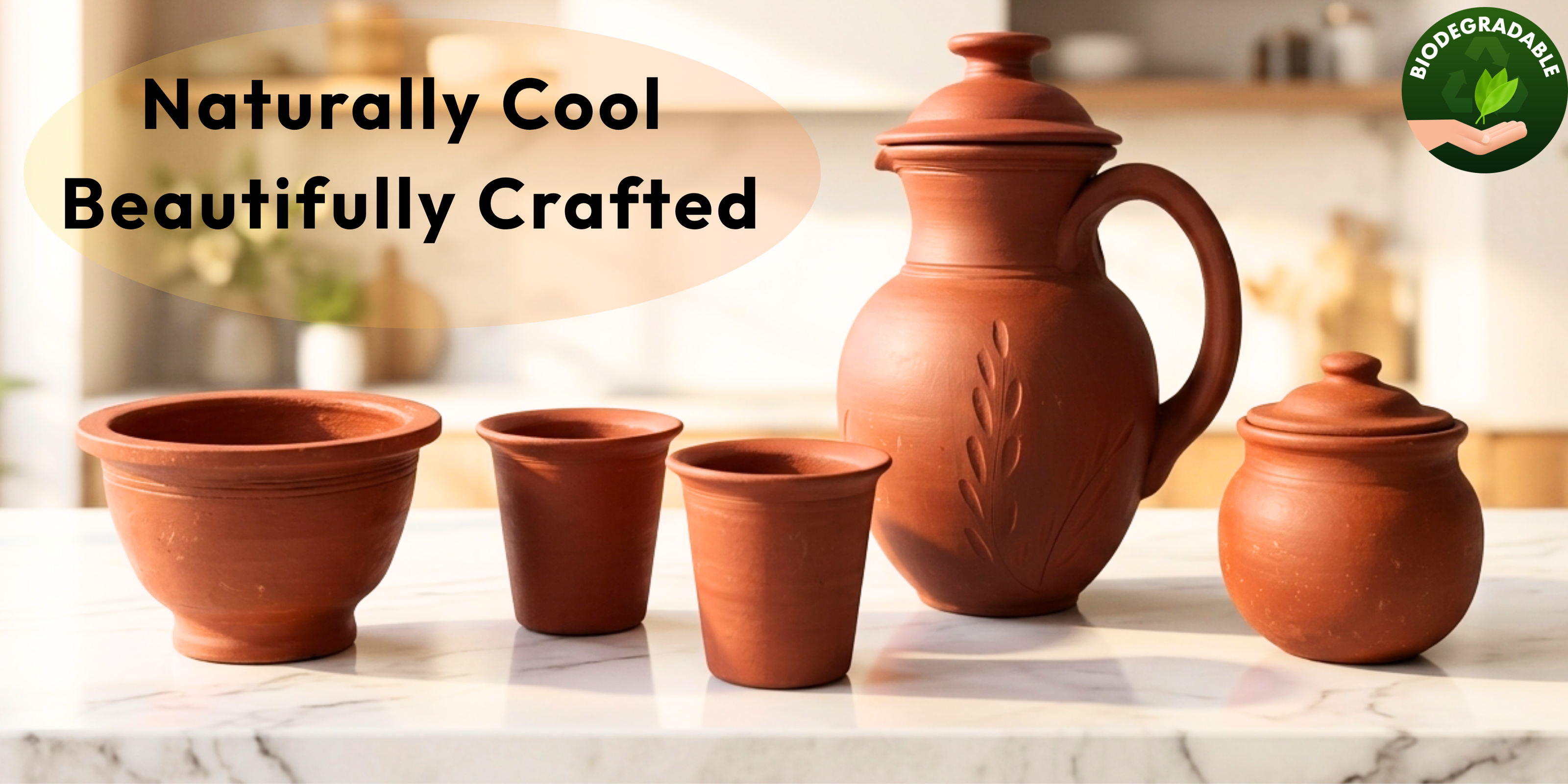Everyday Cooler Combo – Clay Water Jug| Moor Pot |Porridge Bowl | Clay Tumblers (2 No.s) - Twin Palmyra