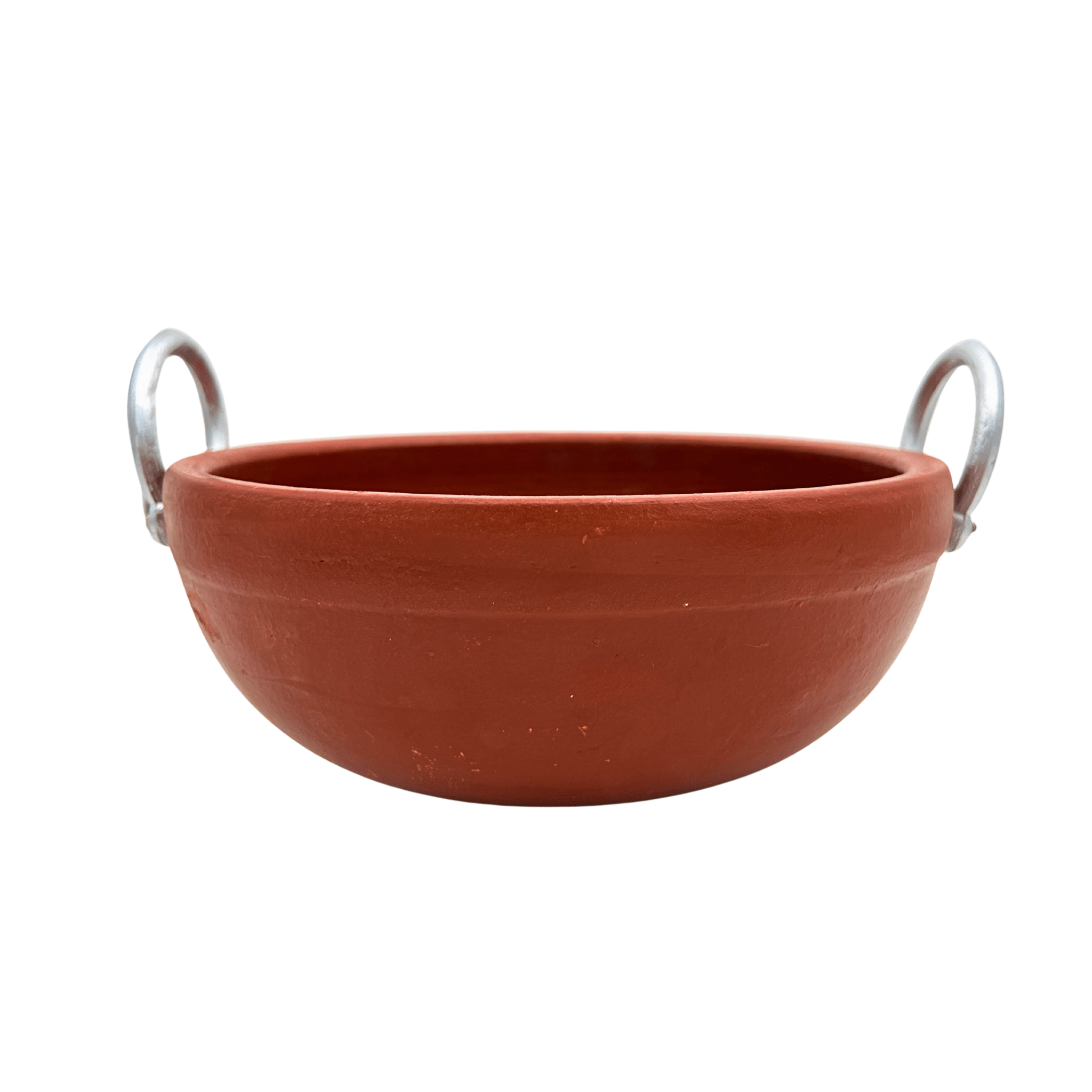 Clay Kadai with Aluminium Handle | Brown | Terracotta Kadai for Curries