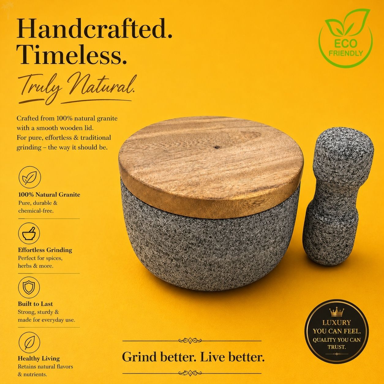 Stone Mortar Pestle with Lid 