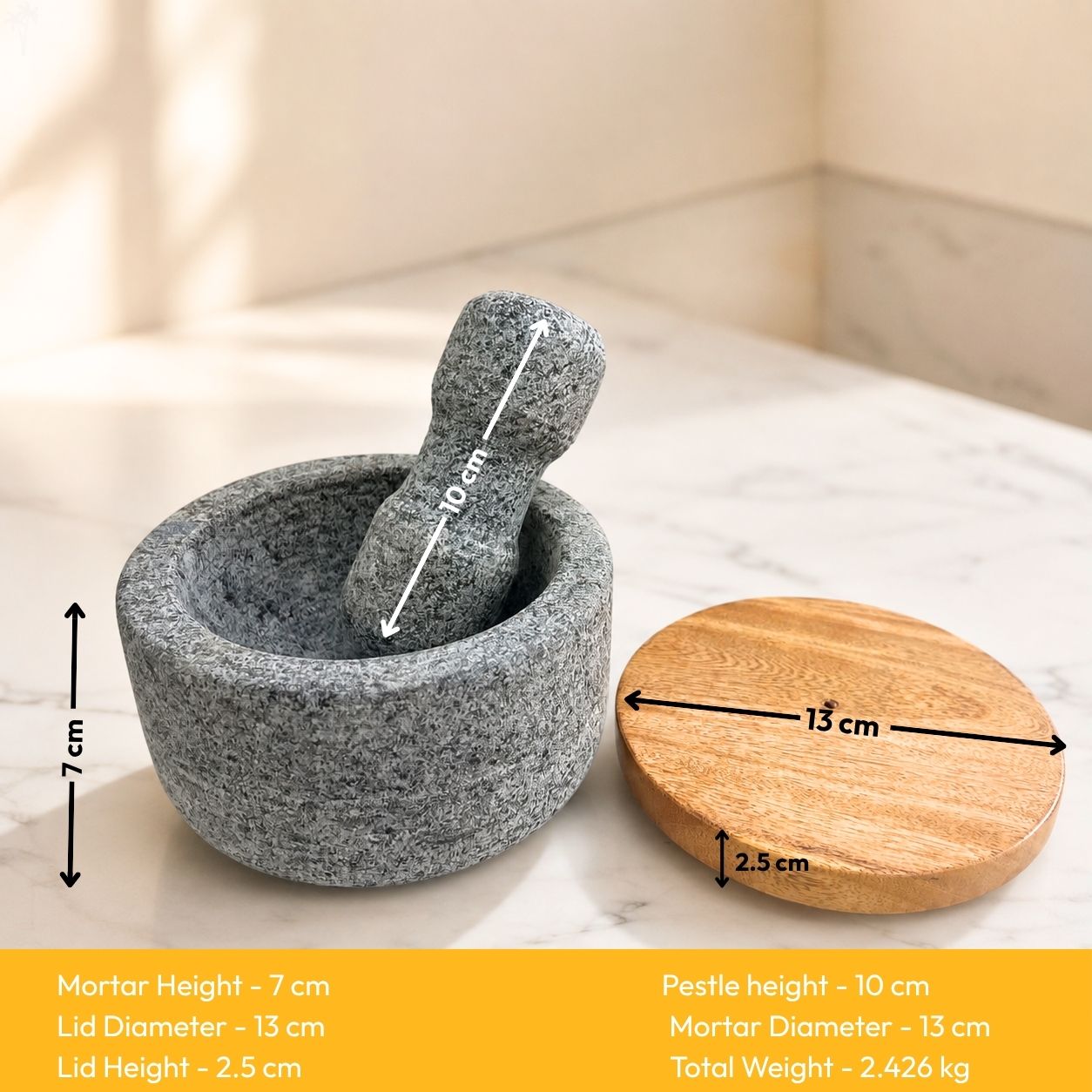 Stone Mortar Pestle with Lid