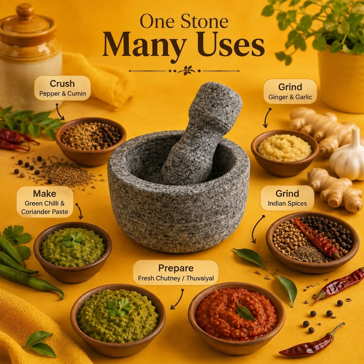 Stone Mortar Pestle with Lid 