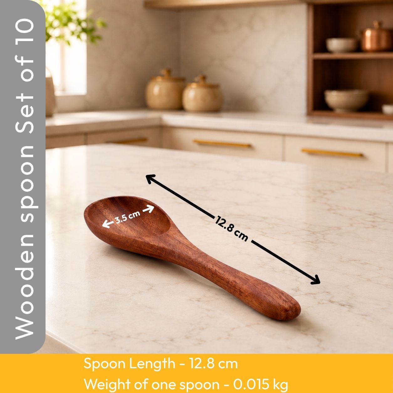 Neem Wood Spoon Set – 10 Pcs, 5 Inch Handcrafted Kitchen Spoons