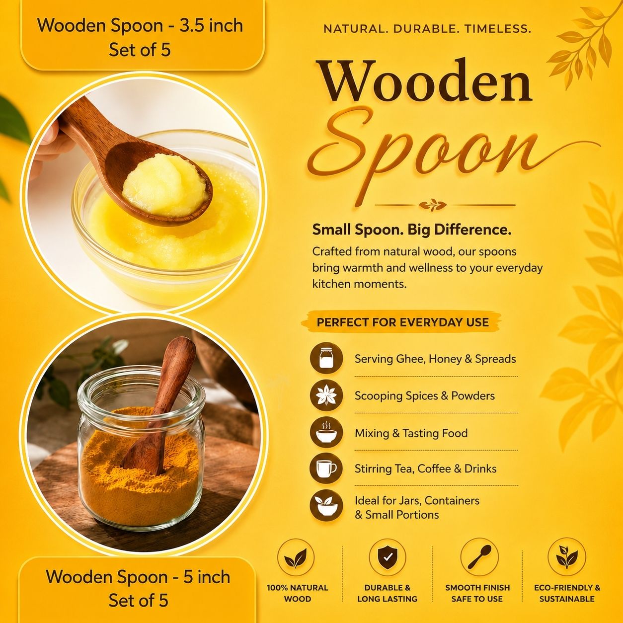 Wooden Spoon Set of 10 – 5 Inch & 3.5 Inch Kitchen Spoons