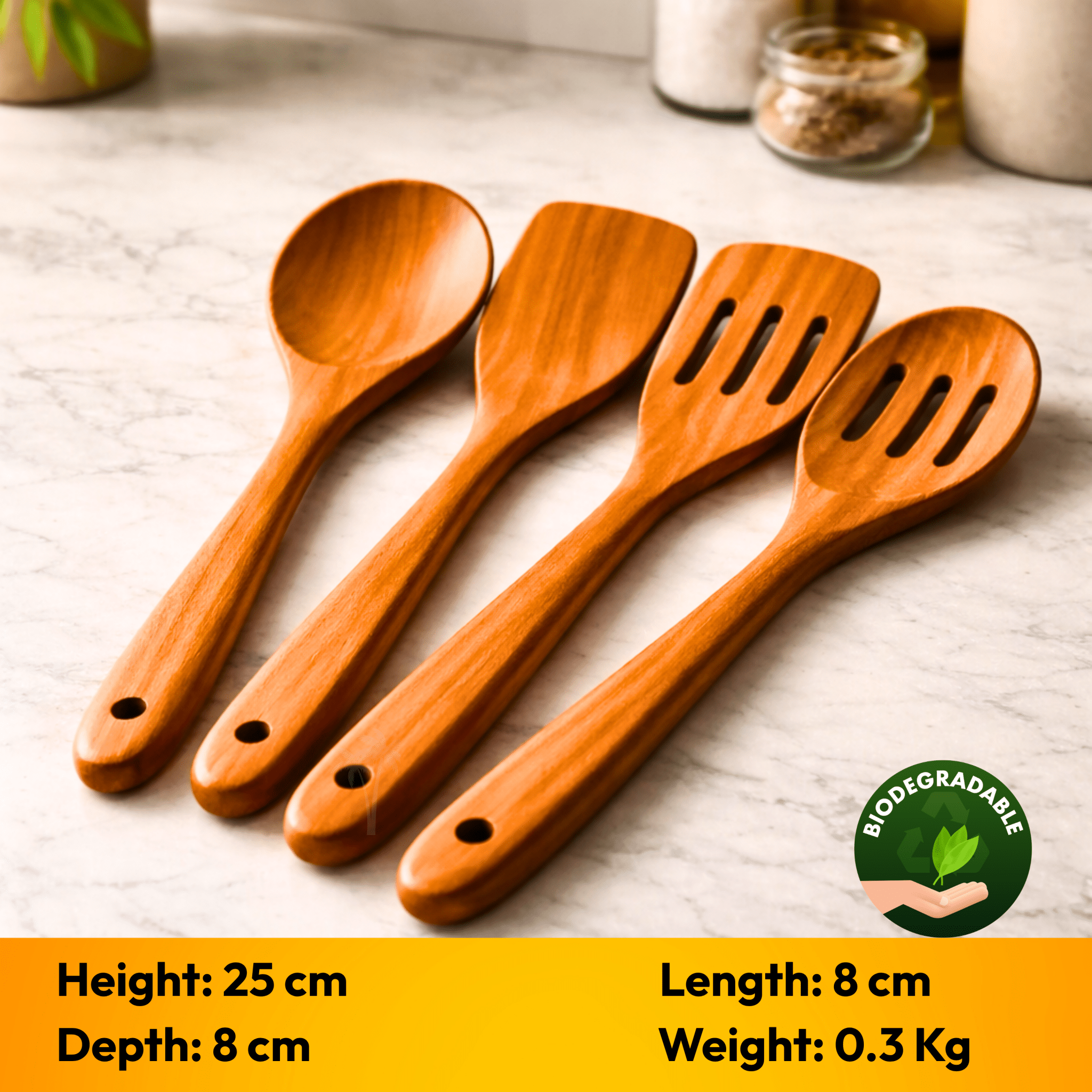 Bamboo Wooden Spatula - 4 pcs - Flippers/Turners/Scrapers/Servers - Twin Palmyra