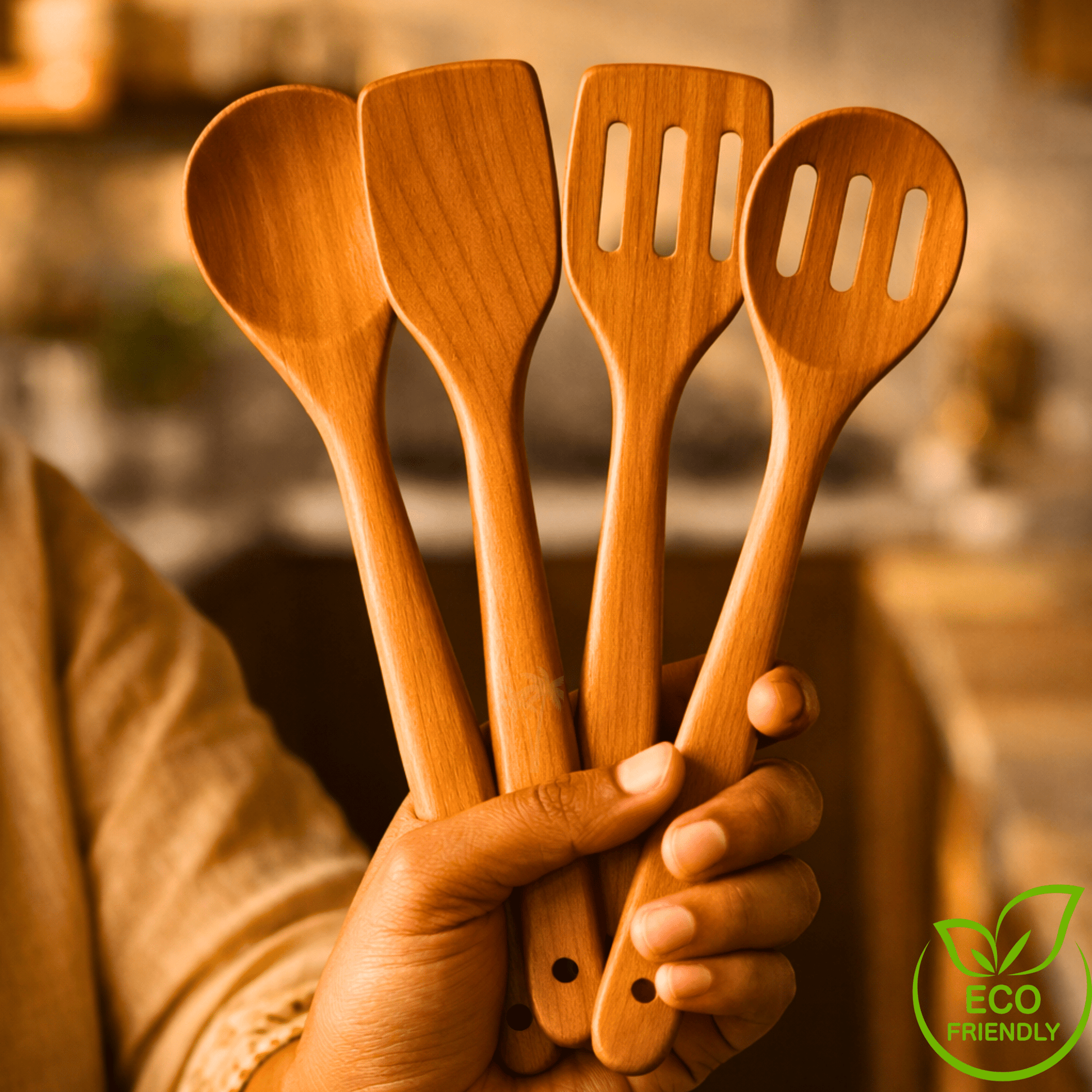 Bamboo Wooden Spatula - 4 pcs - Flippers/Turners/Scrapers/Servers - Twin Palmyra
