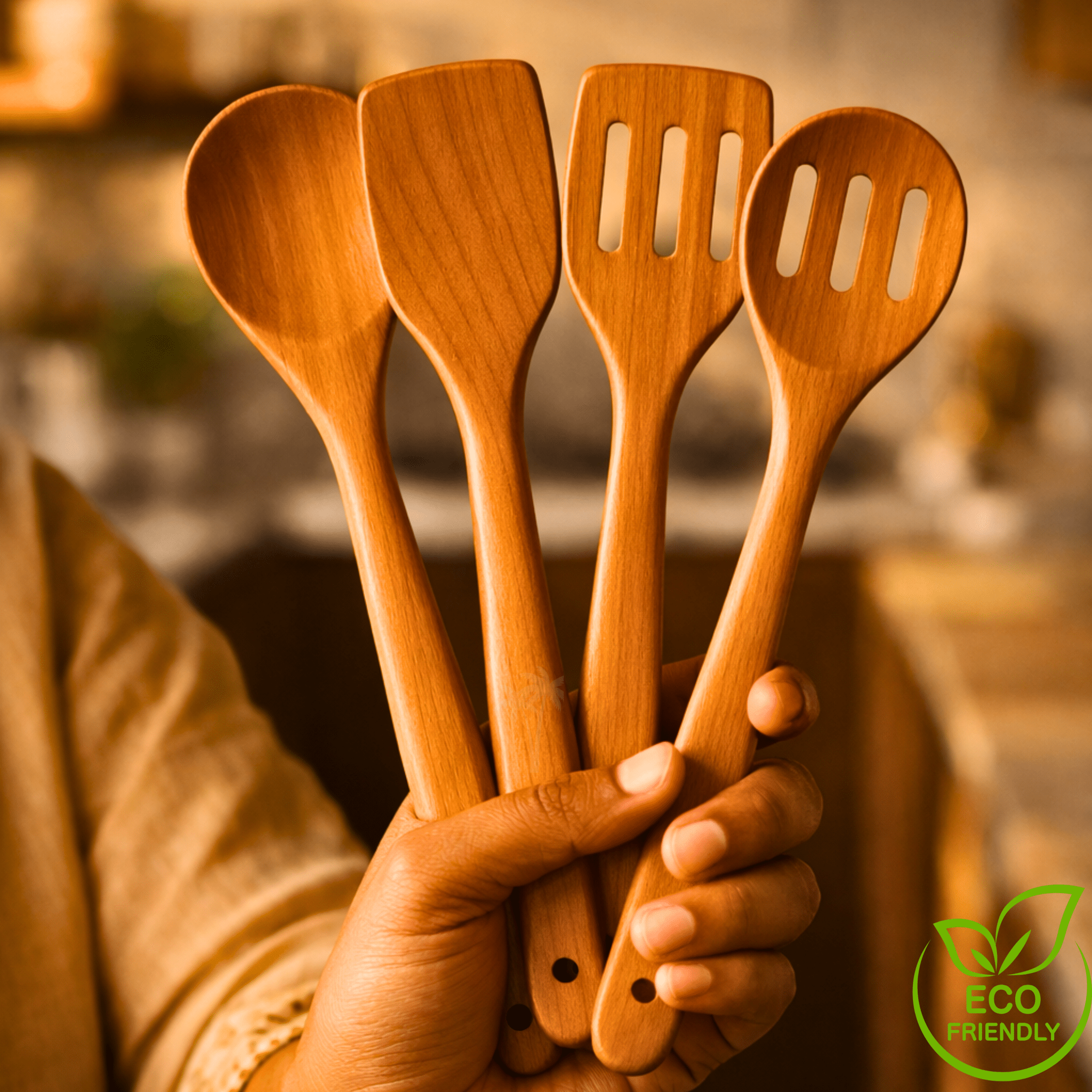 Bamboo Wooden Spatula - 4 pcs - Flippers/Turners/Scrapers/Servers - Twin Palmyra