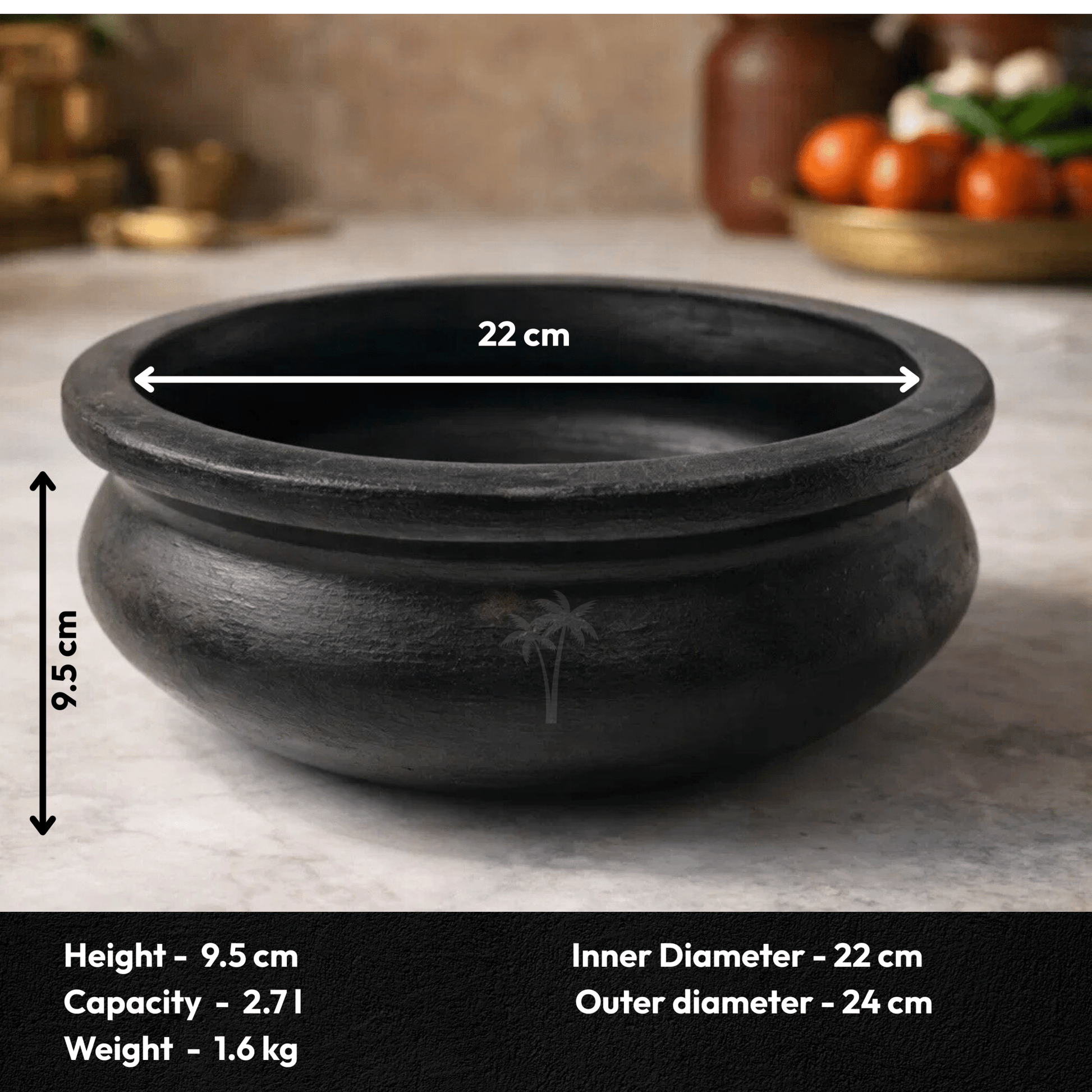 Black Clay Curry Pot | Meen Kulambu Satti Terracotta Cookware for Fish Curry & Gravies - Twin Palmyra