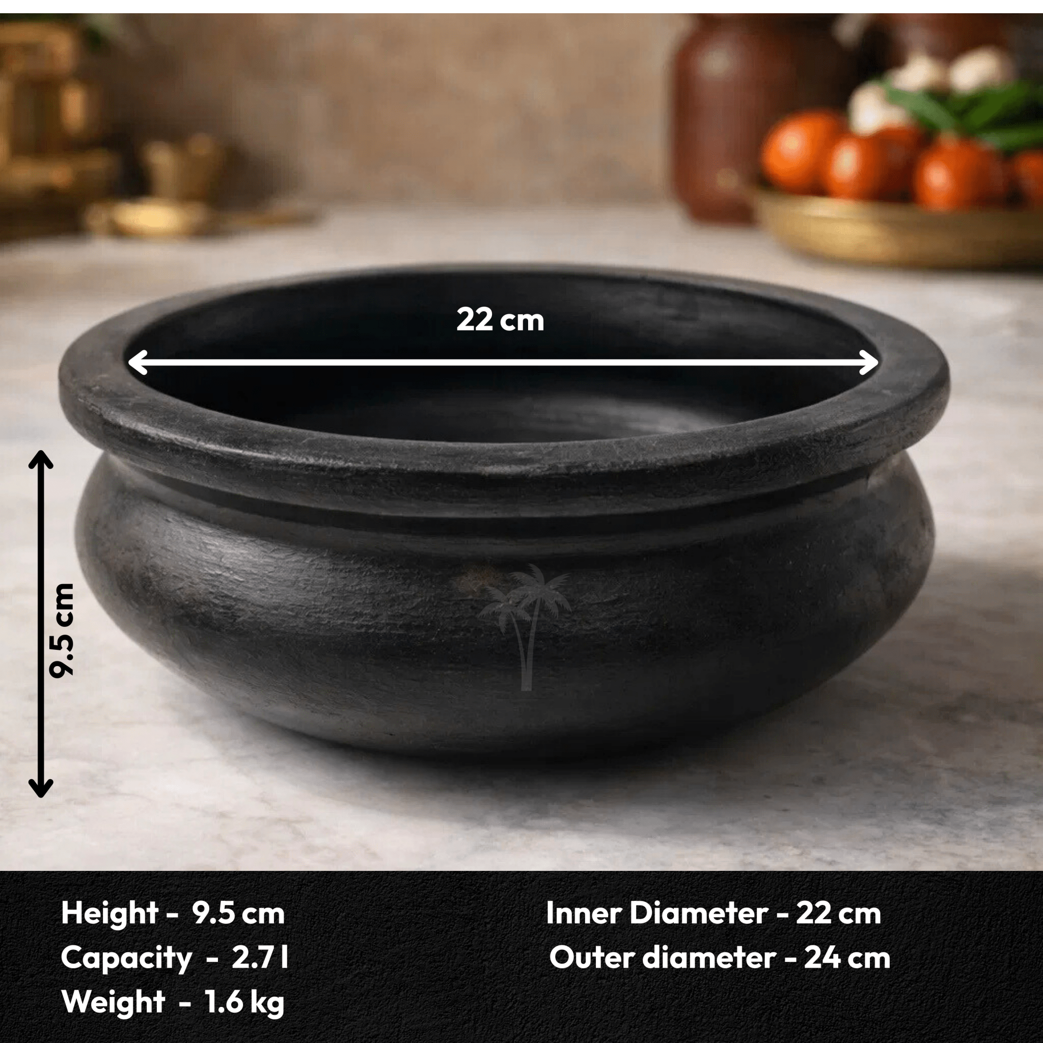 Black Clay Curry Pot | Meen Kulambu Satti Terracotta Cookware for Fish Curry & Gravies - Twin Palmyra
