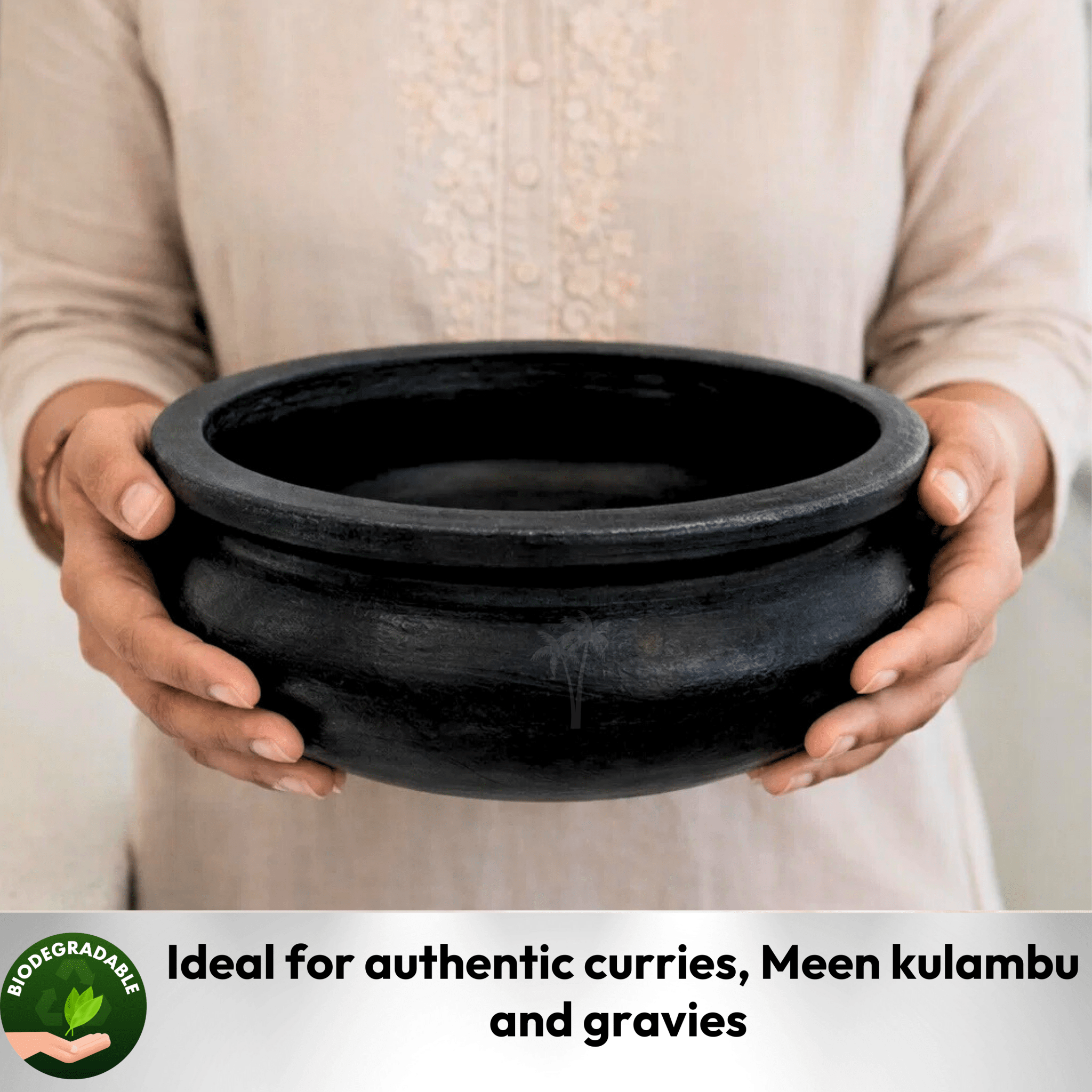 Black Clay Curry Pot | Meen Kulambu Satti Terracotta Cookware for Fish Curry & Gravies - Twin Palmyra