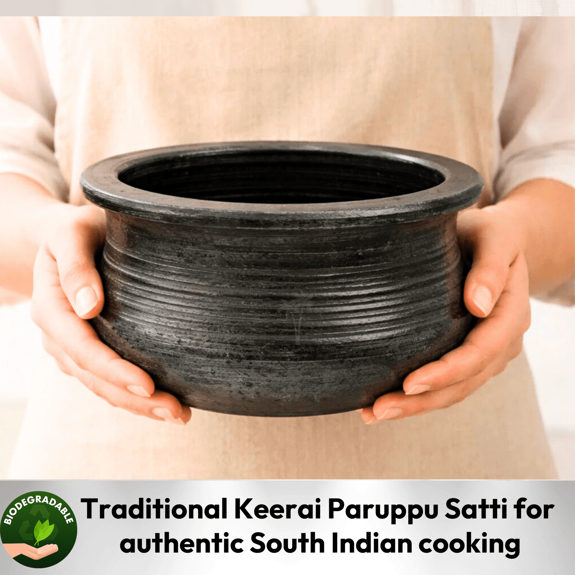 Clay Dhal Pot Black| Paruppu Satti & Keerai Satti | Terracotta Cookware for Healthy Cooking - Twin Palmyra