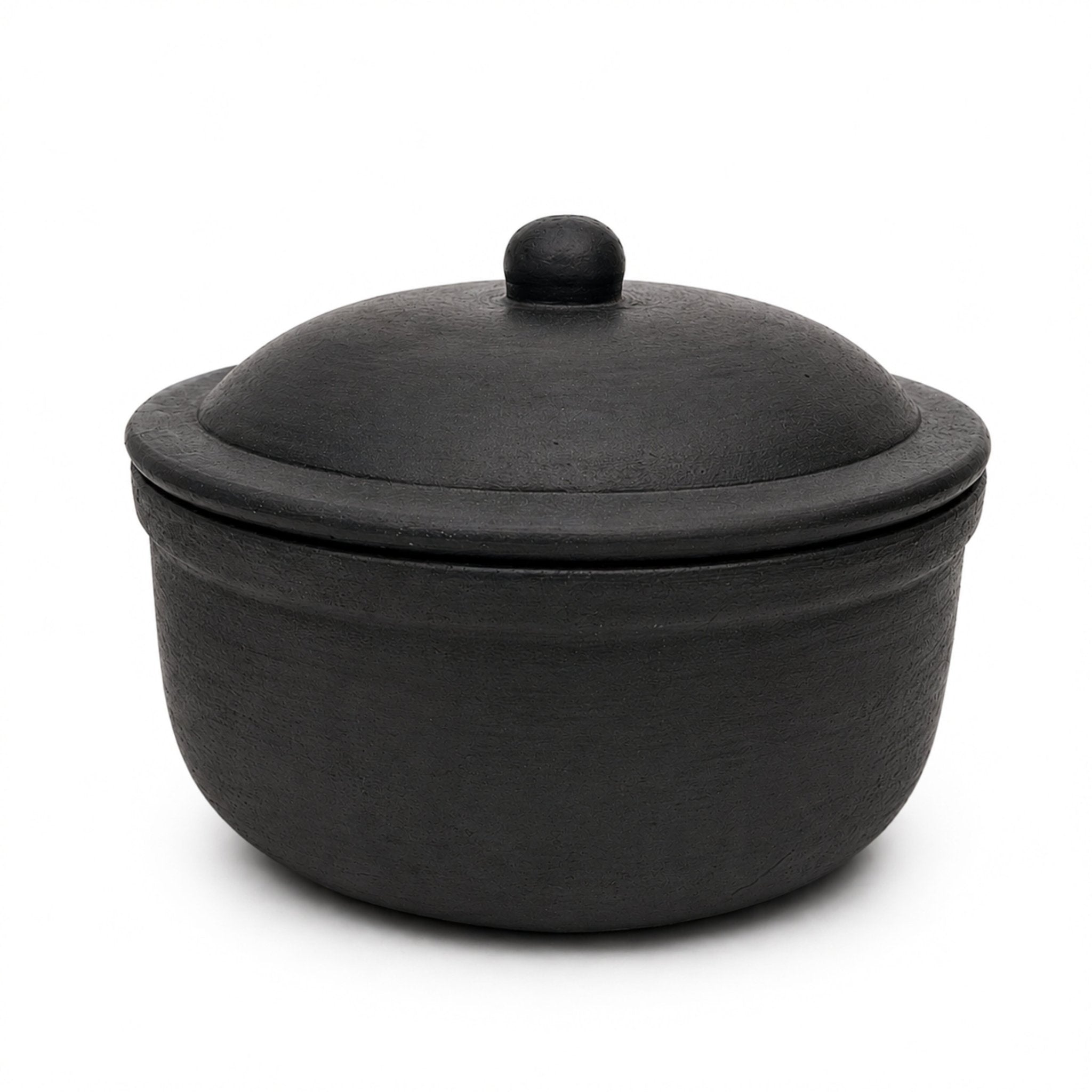Clay Serving Pot Black 500 ML – Handmade Terracotta with Lid - Twin Palmyra