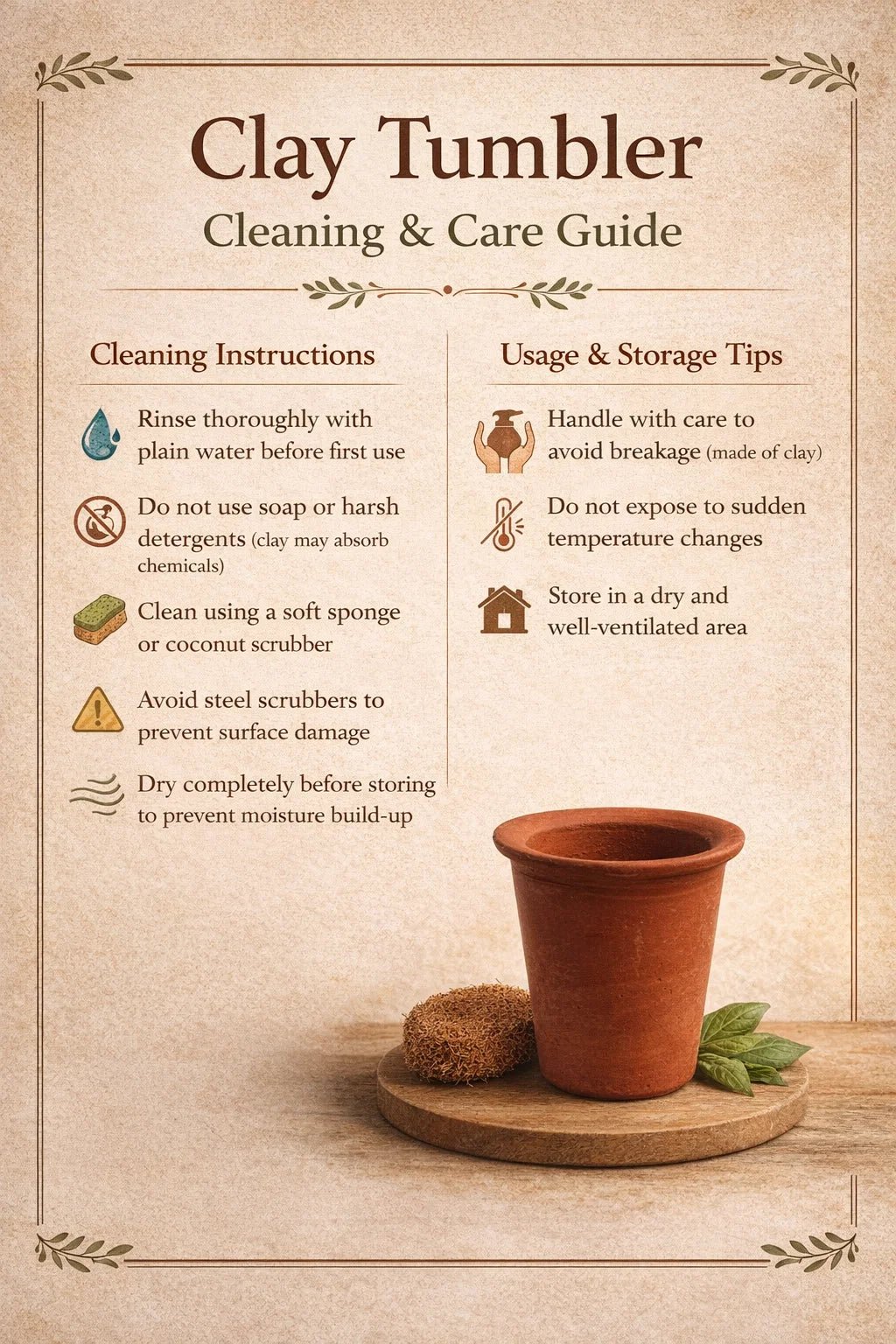 Clay Tumbler | Brown - Set of 4 | Handmade Terracotta Drinking Glasses for Water, Lassi & Buttermilk