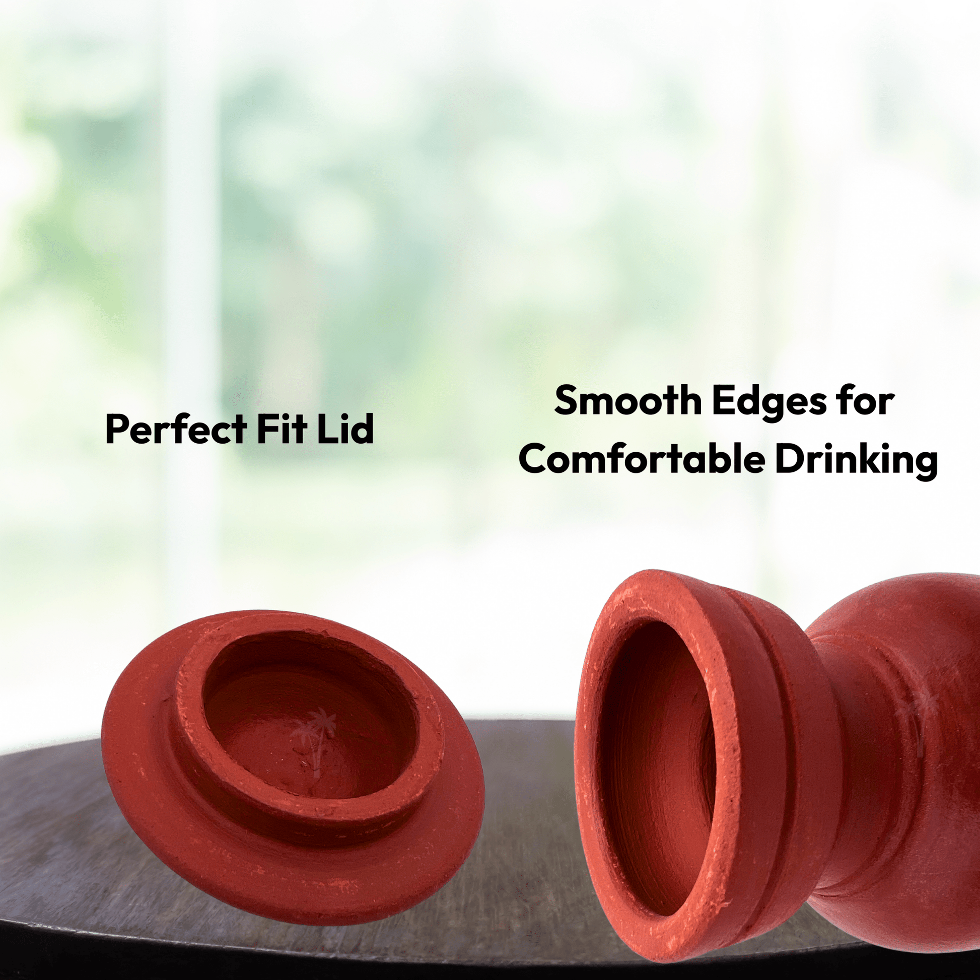 Clay Water Bottle with Lid -1 Litre | Brown | Handmade Terracotta Mitti Bottle for Natural Cooling