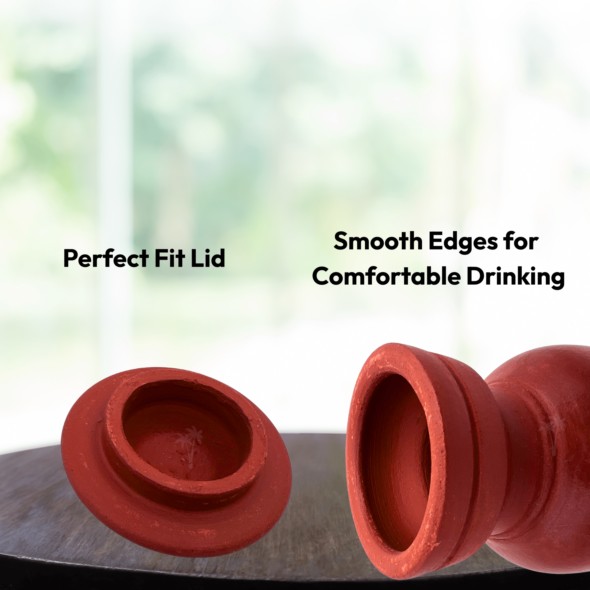 Clay Water Bottle with Lid -1 Litre | Brown | Handmade Terracotta Mitti Bottle for Natural Cooling