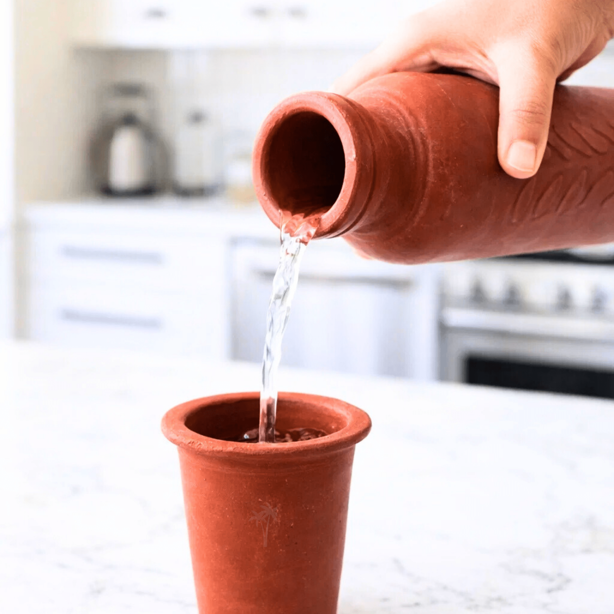 Clay Water Bottle with Lid -1 Litre | Brown | Handmade Terracotta Mitti Bottle for Natural Cooling