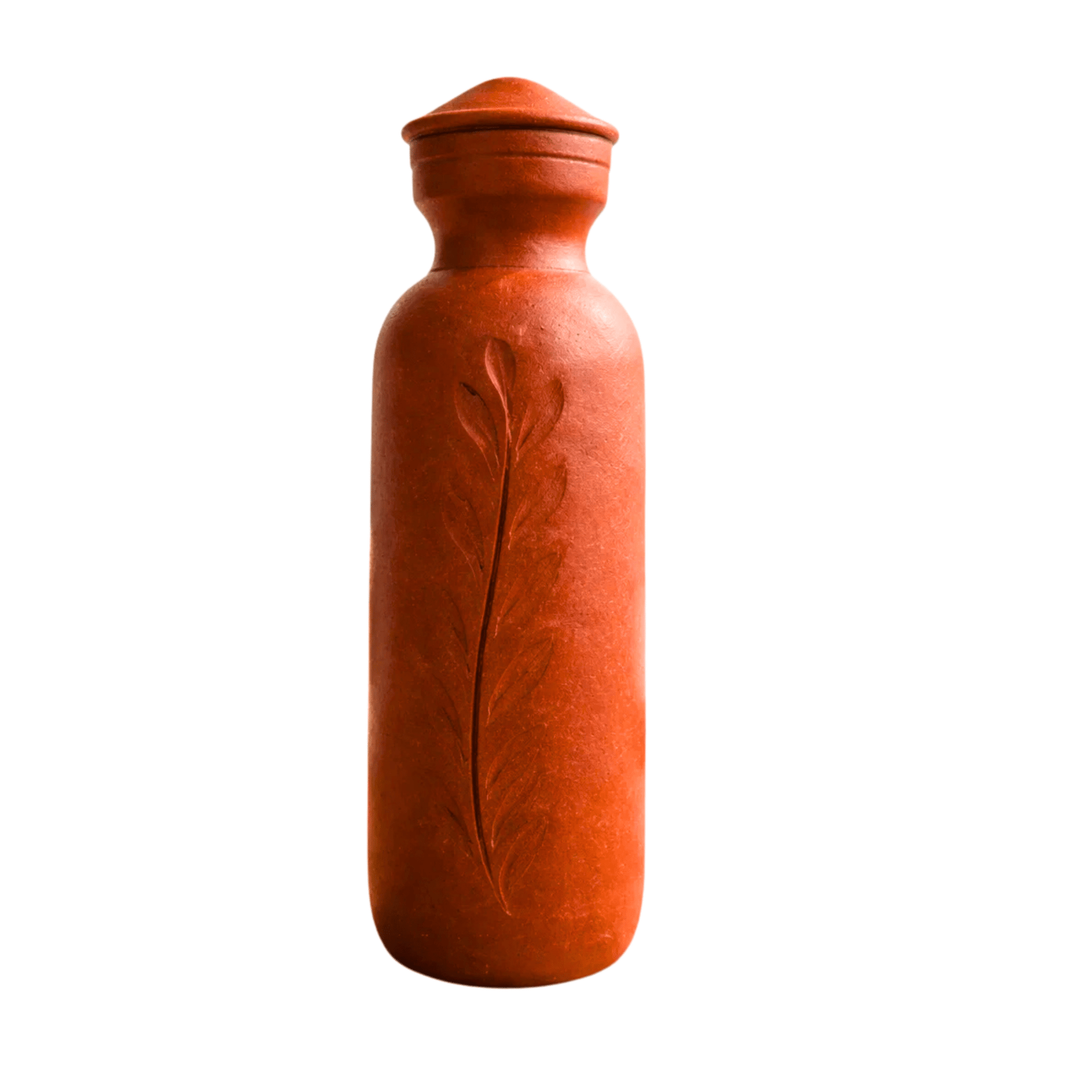 Clay Water Bottle with Lid -1 Litre | Brown | Handmade Terracotta Mitti Bottle for Natural Cooling