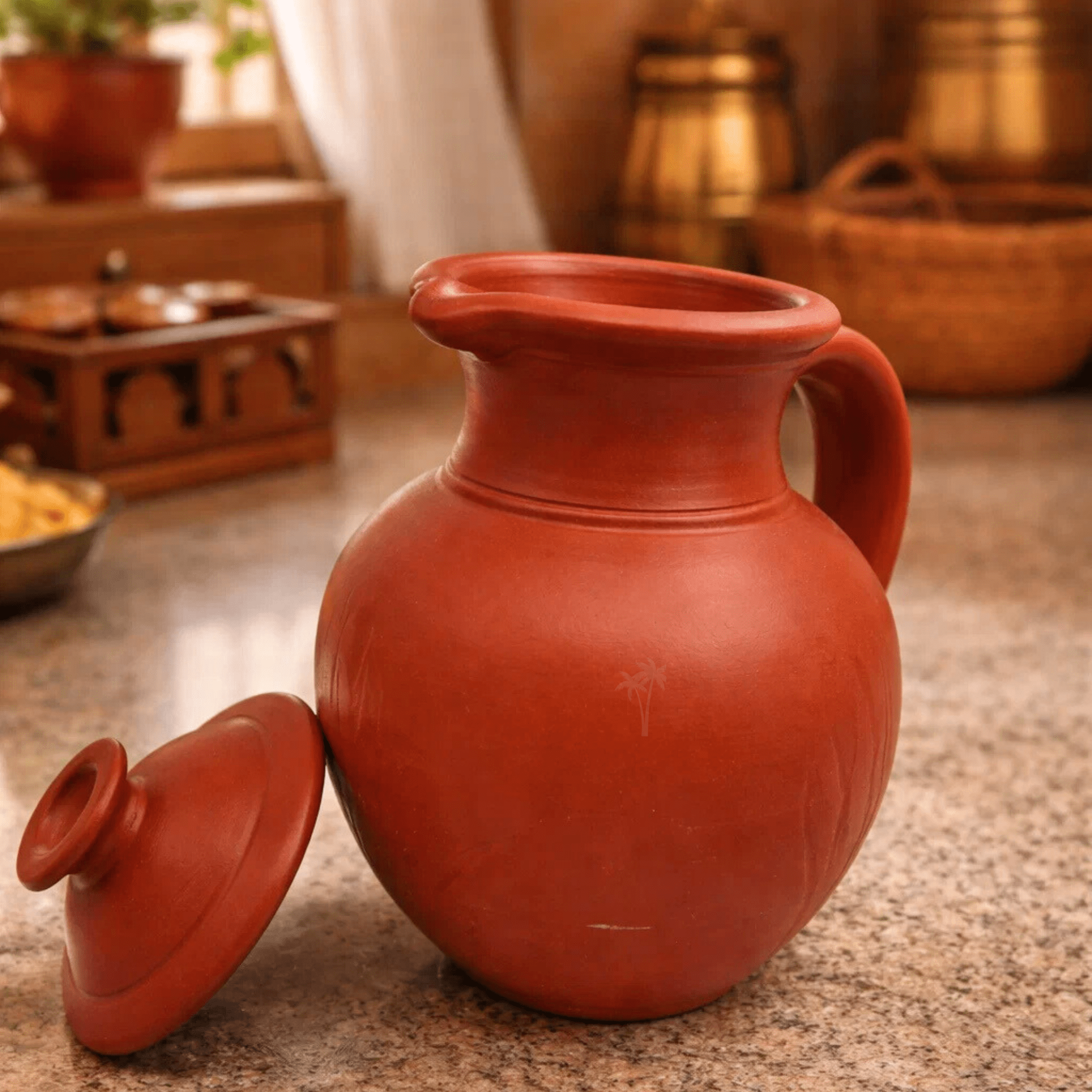 Clay Water Jug with Lid | Terracotta Jug for Natural Cooling