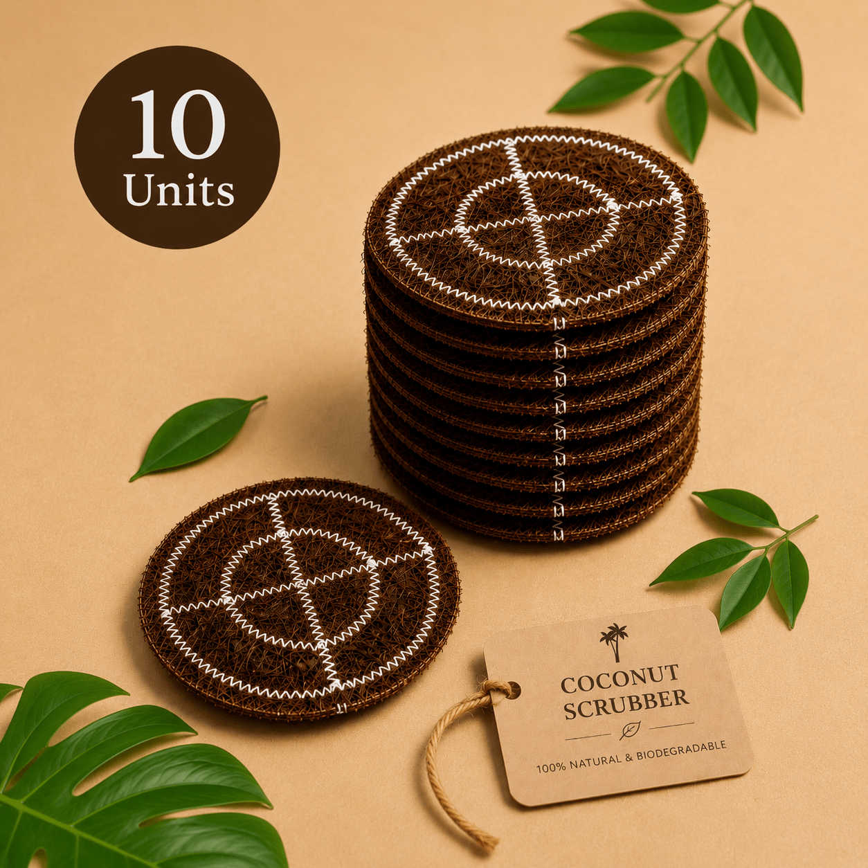 Coconut Coir Scrubber for Kitchen Cleaning | Pack of 10 | Natural Eco - Friendly Dish Scrubber Pad| - Twin Palmyra