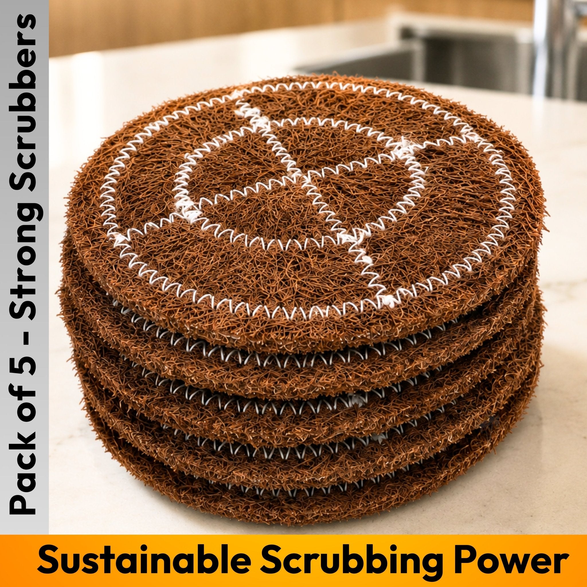 Coconut Coir Scrubber for Kitchen Cleaning | Pack of 5 | Natural Eco - Friendly Dish Scrubber Pad| - Twin Palmyra