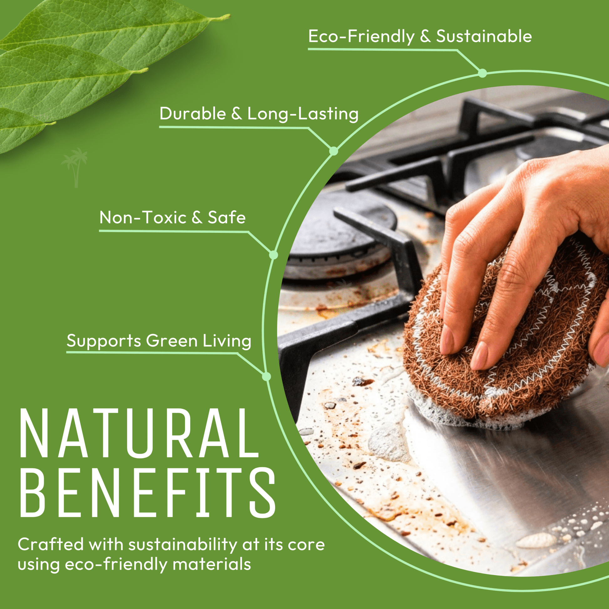 Coconut Coir Scrubber for Kitchen Cleaning | Pack of 5 | Natural Eco - Friendly Dish Scrubber Pad| - Twin Palmyra