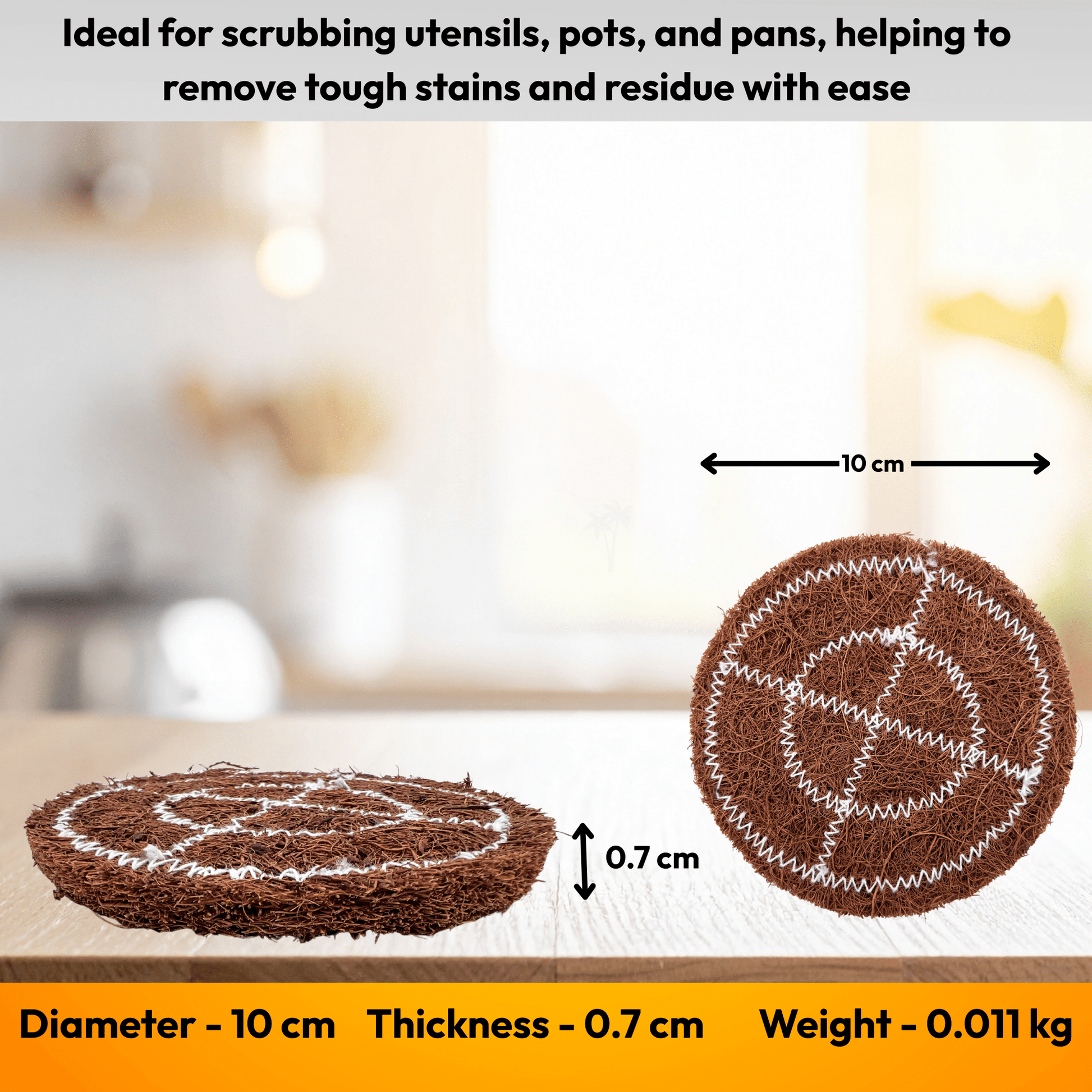 Coconut Coir Scrubber for Kitchen Cleaning | Pack of 5 | Natural Eco - Friendly Dish Scrubber Pad| - Twin Palmyra