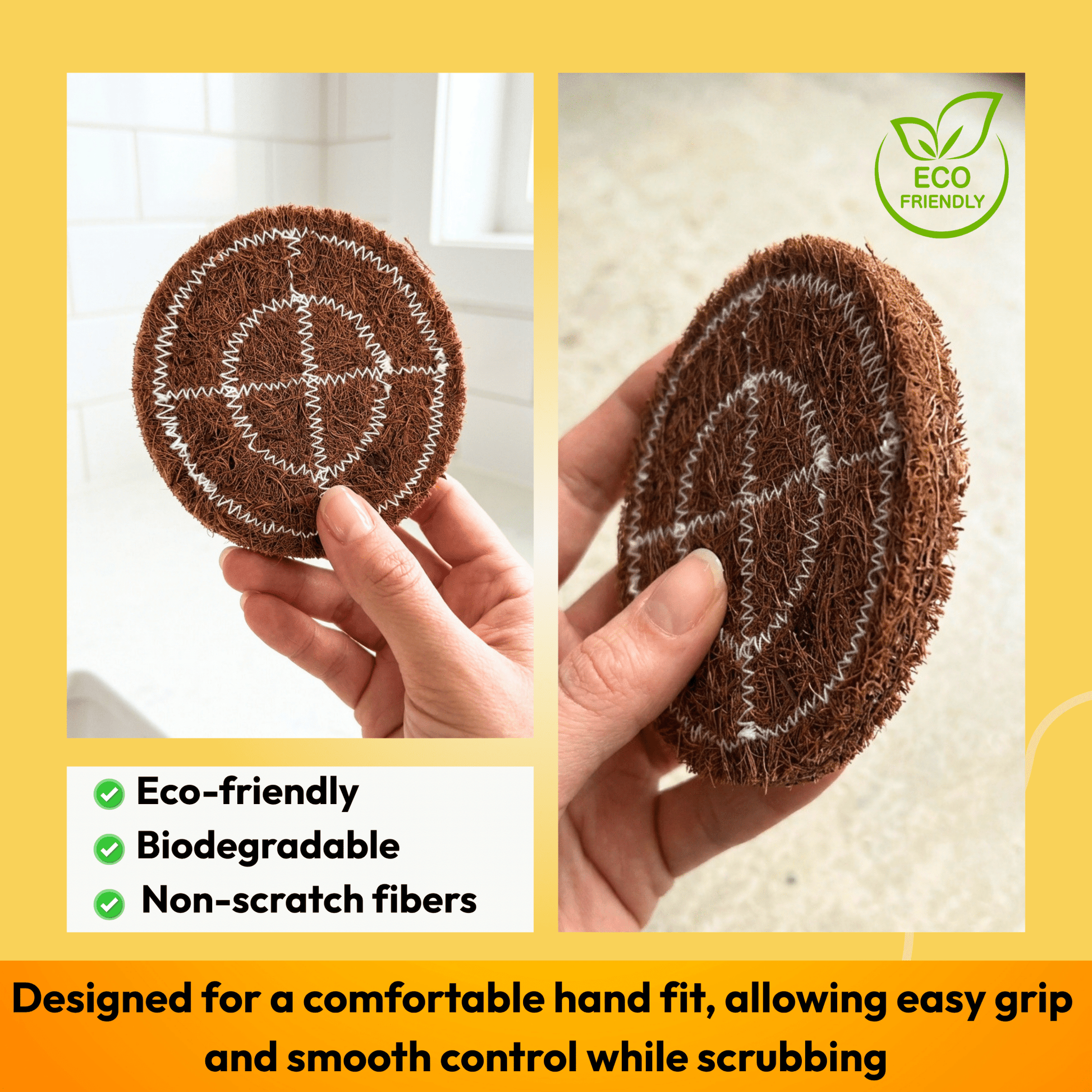 Coconut Coir Scrubber for Kitchen Cleaning | Pack of 5 | Natural Eco - Friendly Dish Scrubber Pad| - Twin Palmyra