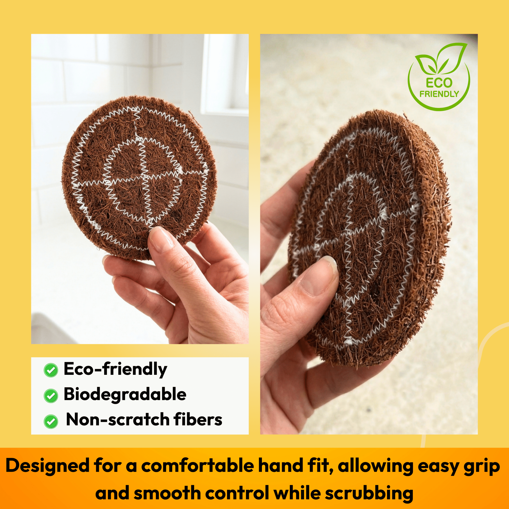 Coconut Coir Scrubber for Kitchen Cleaning | Pack of 5 | Natural Eco - Friendly Dish Scrubber Pad| - Twin Palmyra
