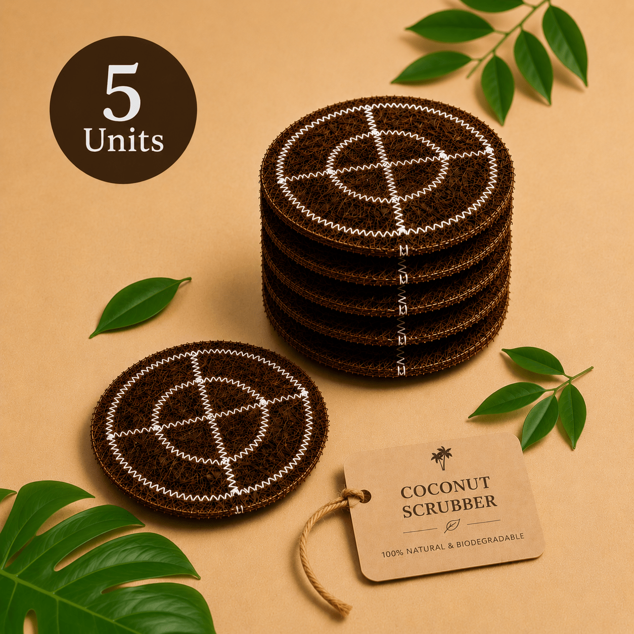 Coconut Coir Scrubber for Kitchen Cleaning | Pack of 5 | Natural Eco - Friendly Dish Scrubber Pad| - Twin Palmyra