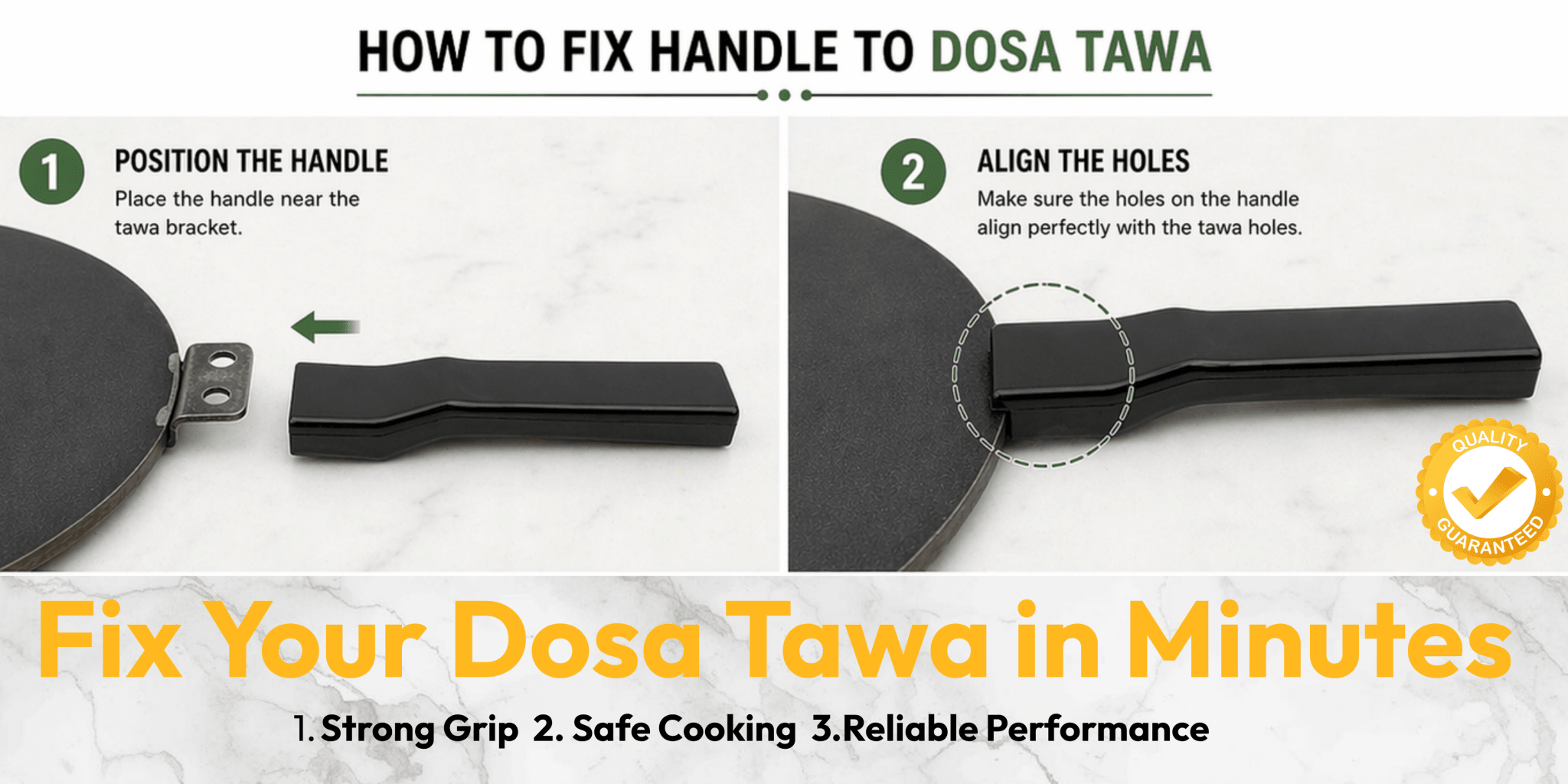Cookware Replacement Handle for Dosa Tawa, Sauce Pan | Universal Fit - Twin Palmyra