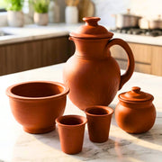 Everyday Cooler Combo – Clay Water Jug| Moor Pot |Porridge Bowl | Clay Tumblers (2 No.s) - Twin Palmyra