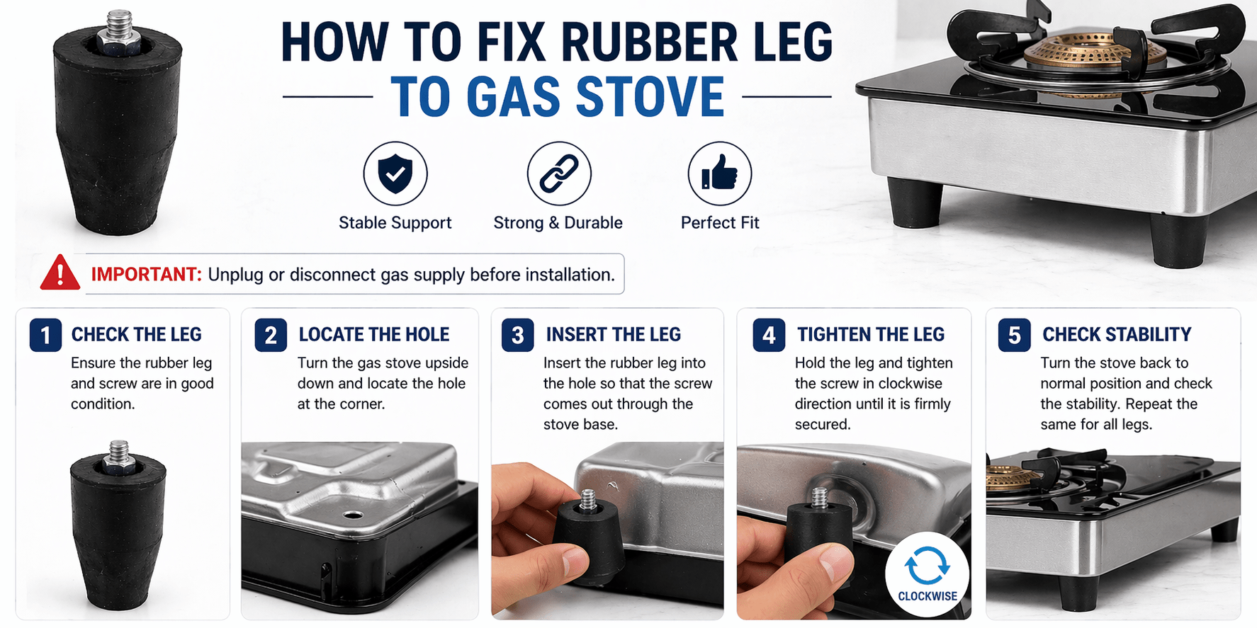 Gas stove Rubber Leg | Pack of 4 | Universal Fit for All Gas Stoves - Twin Palmyra