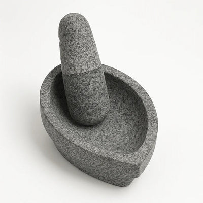 Kalvam Stone Mortar and Pestle Boat Shape - 8 Inch