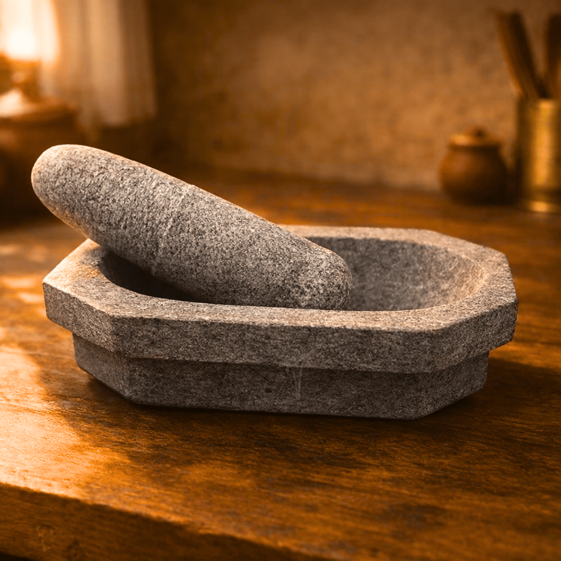 Kalvam Stone Mortar and Pestle for Herbs - 10 Inch - Twin Palmyra