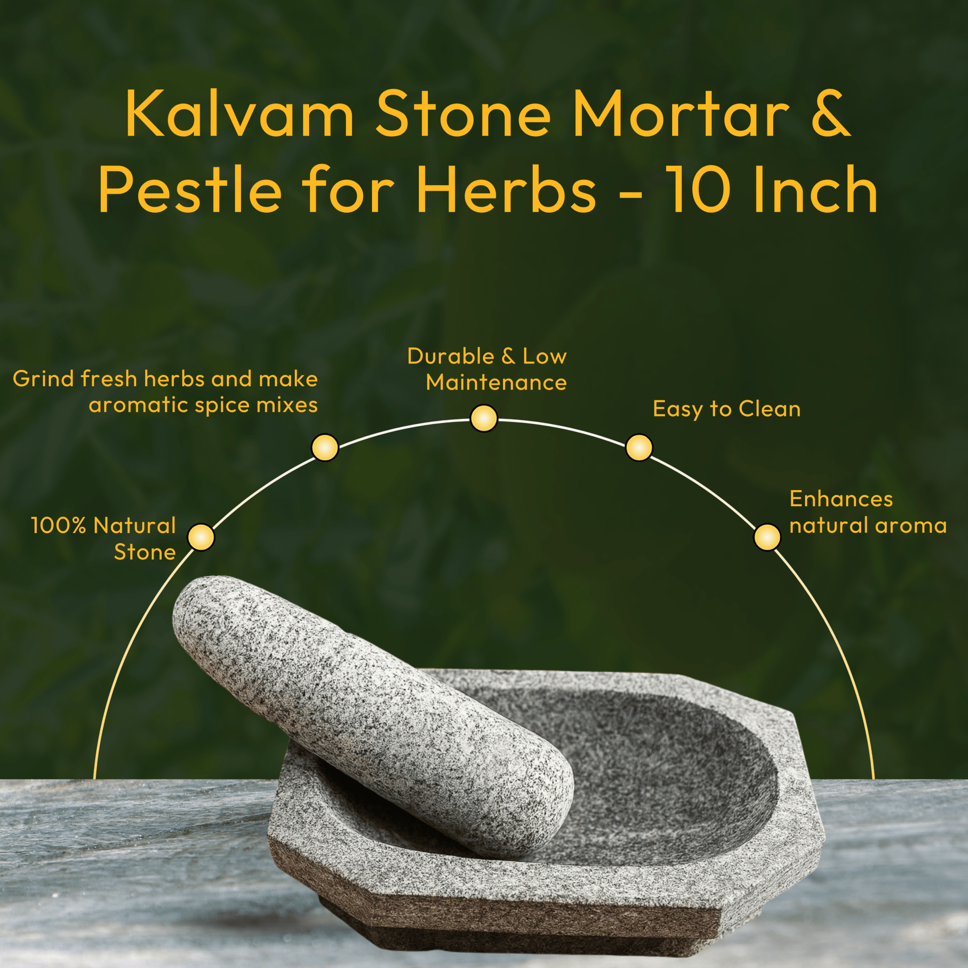 Kalvam Stone Mortar and Pestle for Herbs - 10 Inch - Twin Palmyra